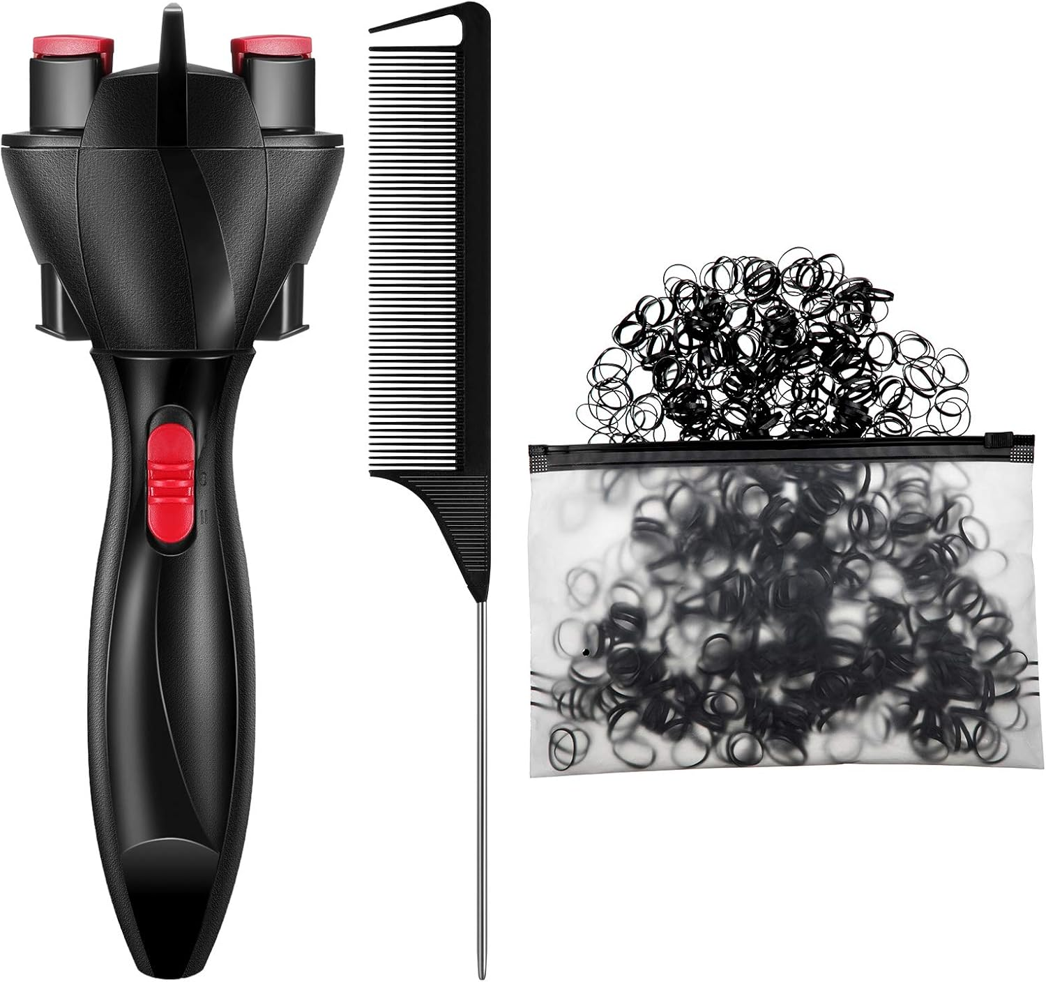 Automatic Hair Braider with 800 Mini Rubber Bands, Tail Comb & Electronic Braiding Machine - Roller Styling Tool for Tangling (Black)