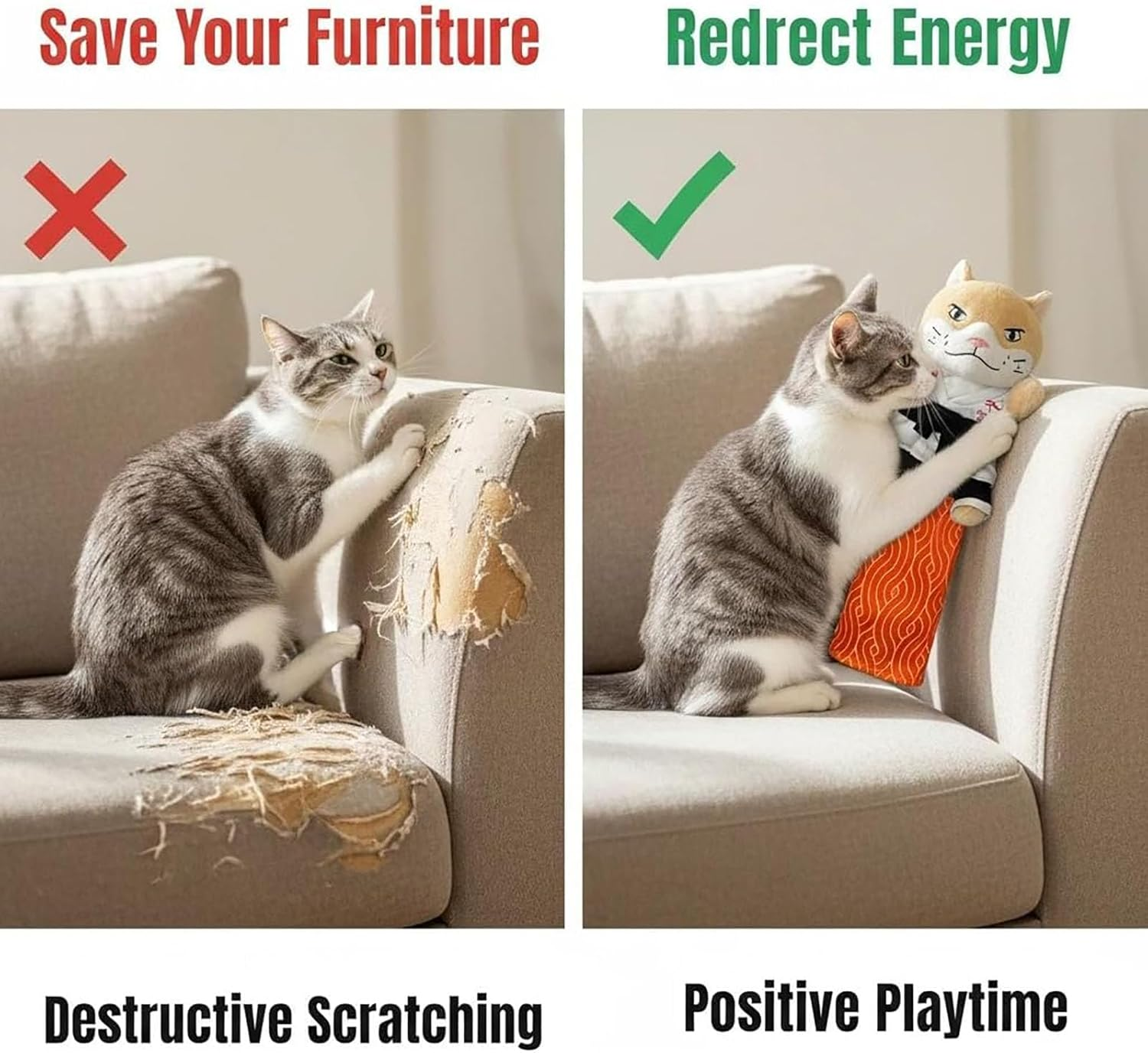 Karate Kitty Cat Wrestling Puppet with Protective Forearm Sleeve, Interactive Hand Biting Toy for Play, Safe Boxing Puppet with Tough Padding for Kittens and Adult Cats (1Pc)