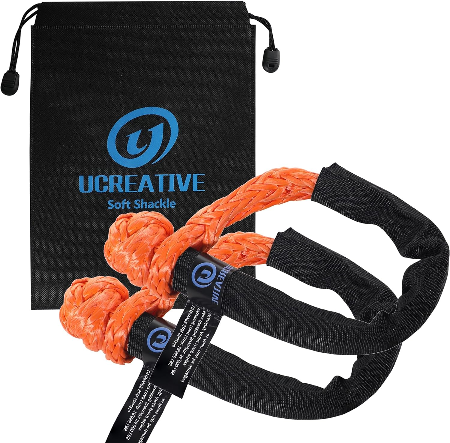 Ucreative 2Pcs Synthetic Soft Shackle 1/2 Inch X 22 Inch (56,000Lbs Breaking Strength) with Extra Sleeves (Gray)