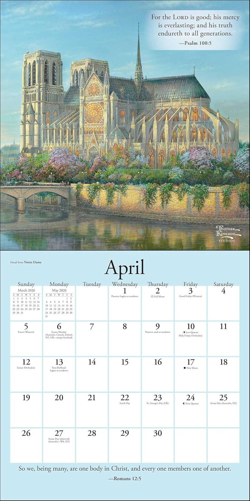 Thomas Kinkade Gardens of Grace 2026 Wall Calendar with Scripture image number 2