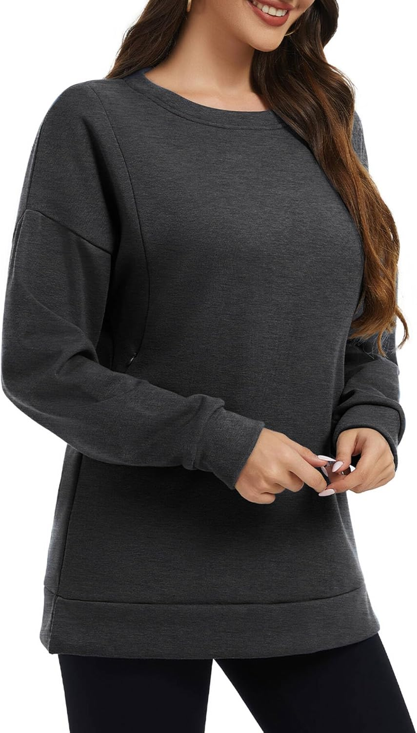 Smallshow Women'S Nursing Sweatshirt Tops Fleece Long Sleeve Breastfeeding Clothes