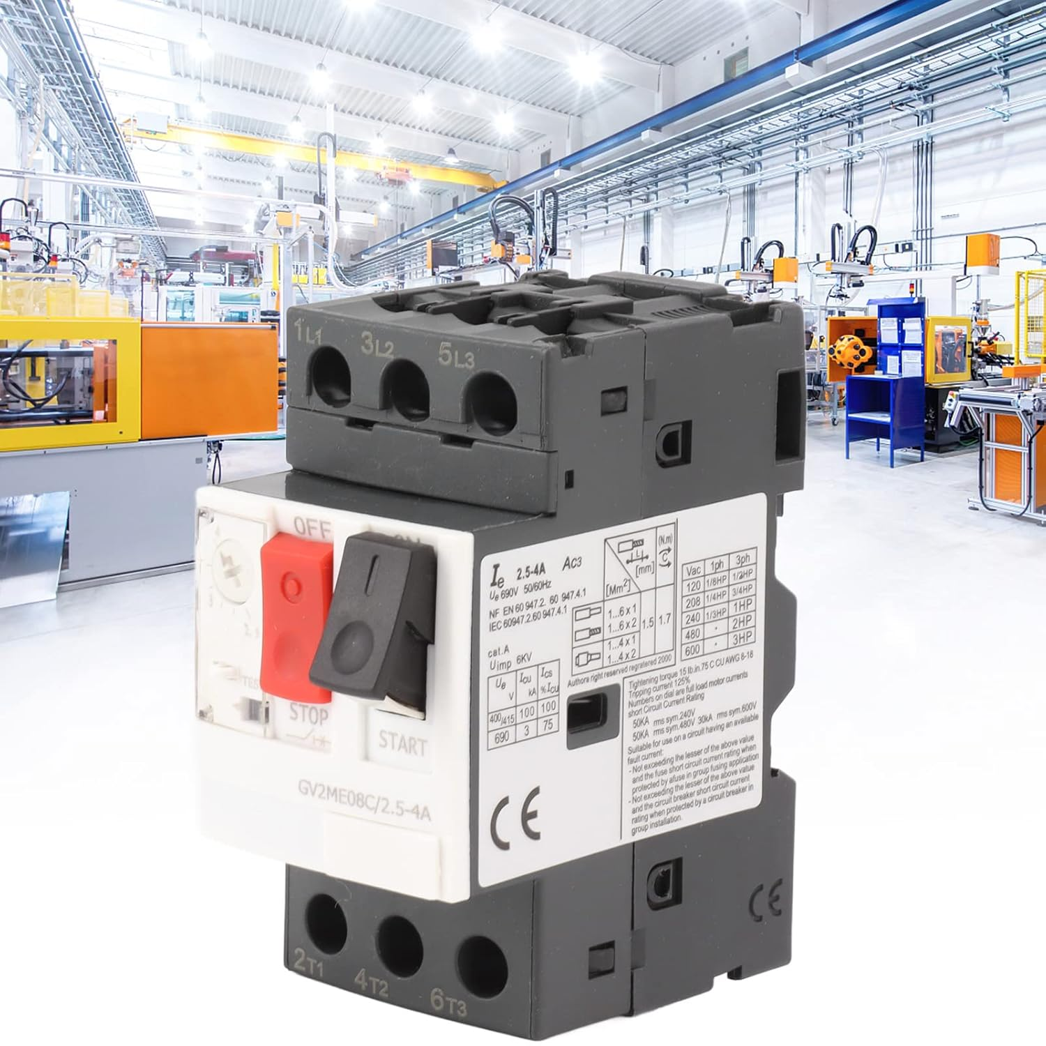 Motor Circuit Breaker, Silver Engineering Plastic Large Bearing Capacity 2.5‑4A Motor Start Stop Switch for Power Equipments image number 4