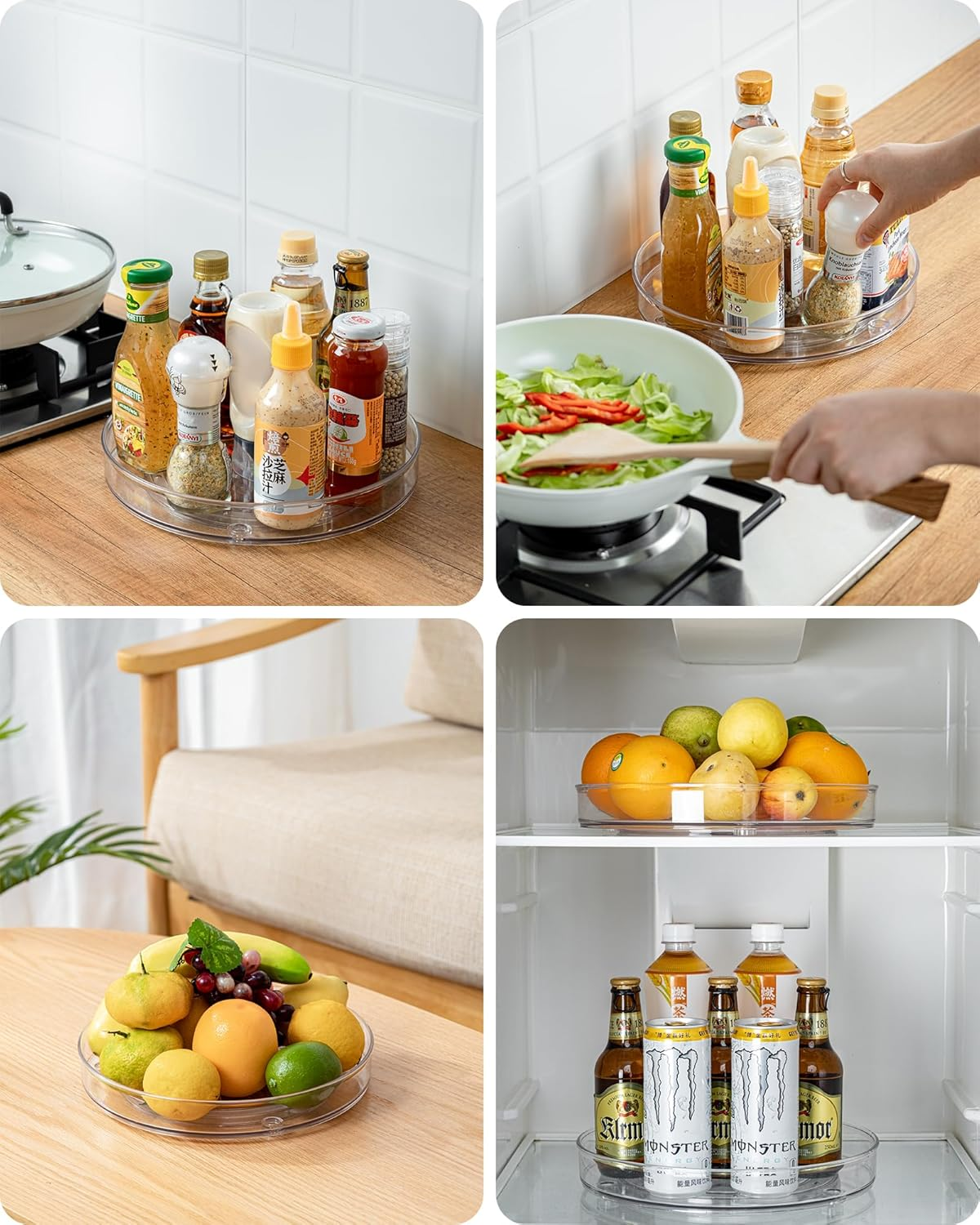 Roninkier 9-Inch Clear Plastic Lazy Susan &ndash; 2-Pack Spice Rack Storage &ndash; Holds up to 10 Pounds image number 3