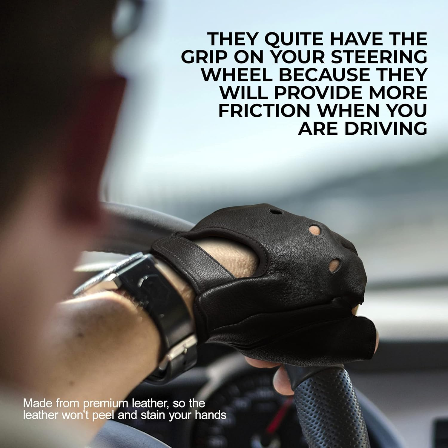 Leather Half Finger Cycling Wheelchair Gym Bus Driving Weight Lifting Glove