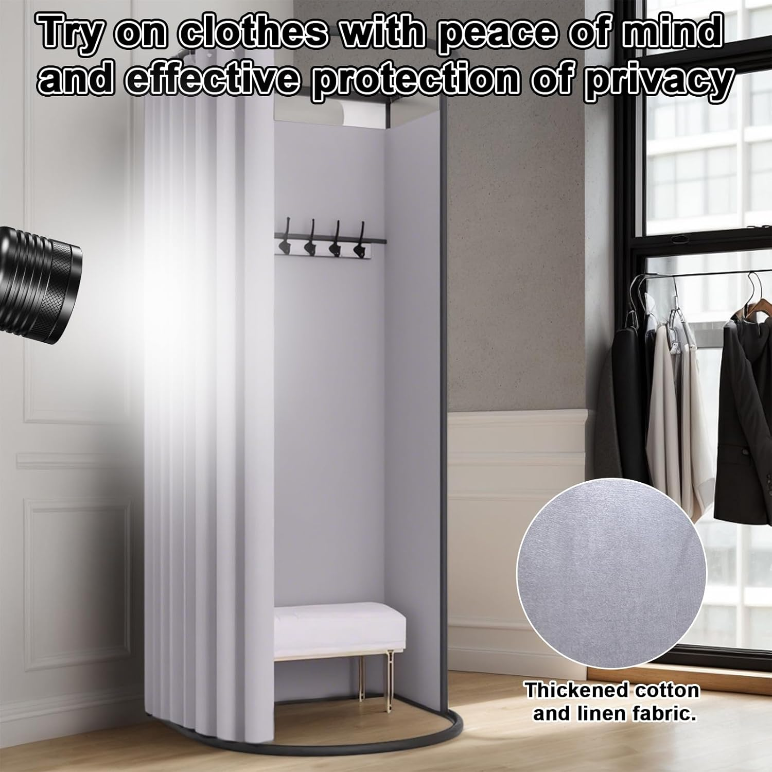 HOOMFIT Movable Fitting Room, Portable Dressing Room Frame with Curtain and Hook,Temporary Privacy Space,Changing Rooms for Clothing Stores,Offices,Studios(35&times;32&times;79Inch (Grey, 100Cm&times;95Cm&times;200Cm) image number 2