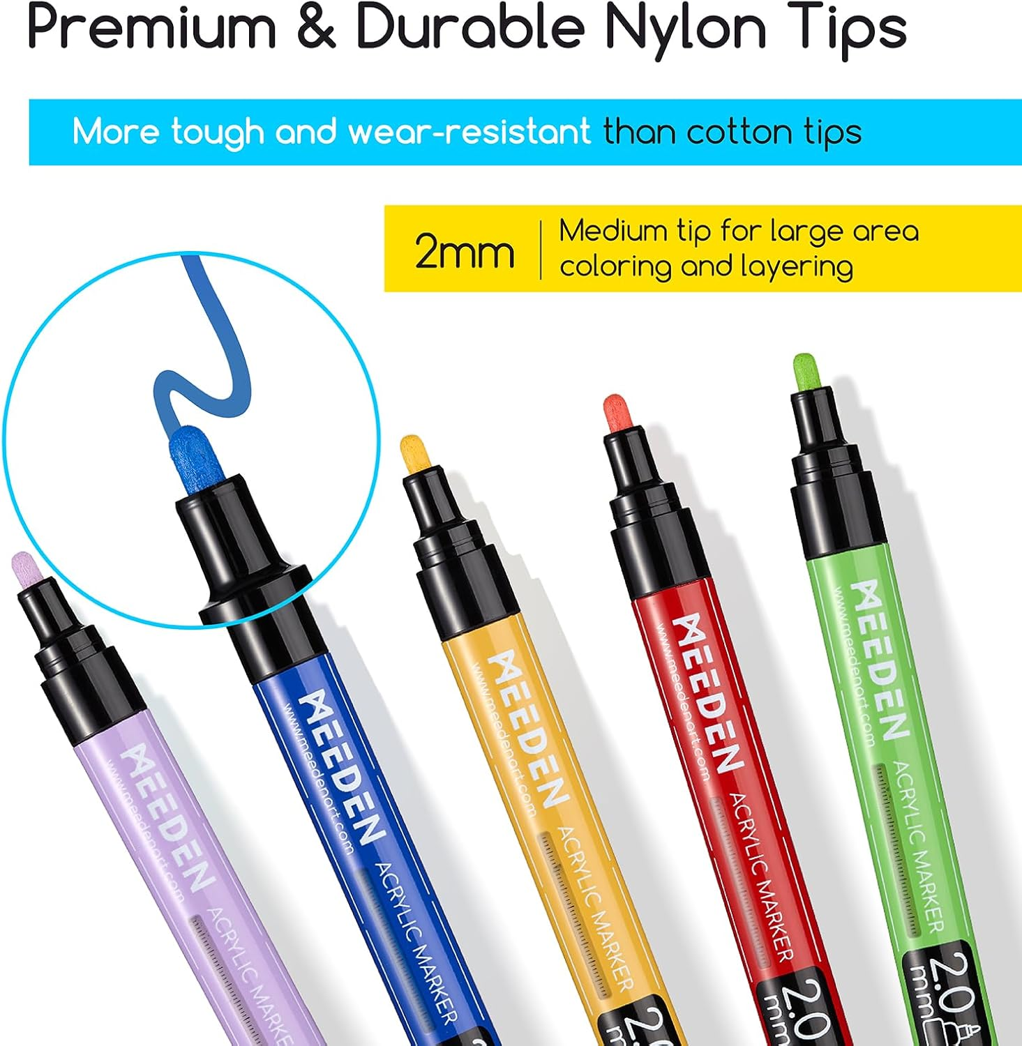 MEEDEN Artist 30 Colors Acrylic Paint Markers - 3X Visible Large Capacity Acrylic Paint Pens with Upgraded Nylon Tips, Quick Dry Marker Pens for Rock Painting, Wood, Canvas, Stones, Glass, Fabric image number 6