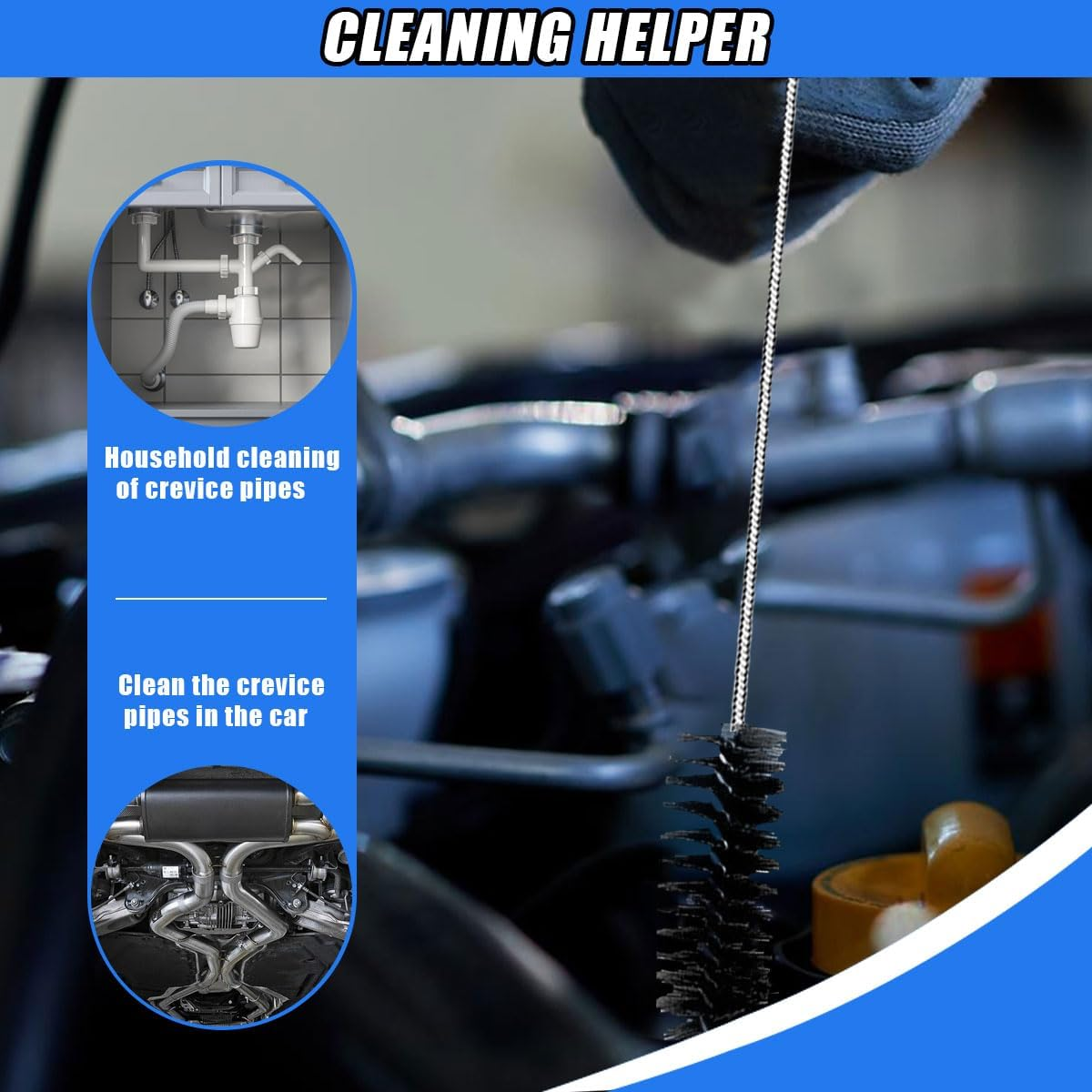 DUSCOKE 78 Inch Flexible Long Drain Brush, Nylon Stainless Steel Flexible Feeding Tube Cleaning Brush, Double Ended Elastic Slim Hose Pipe Brush Auto Sunroof Drain Hole Cleaner for Car Fridge (Black) image number 5