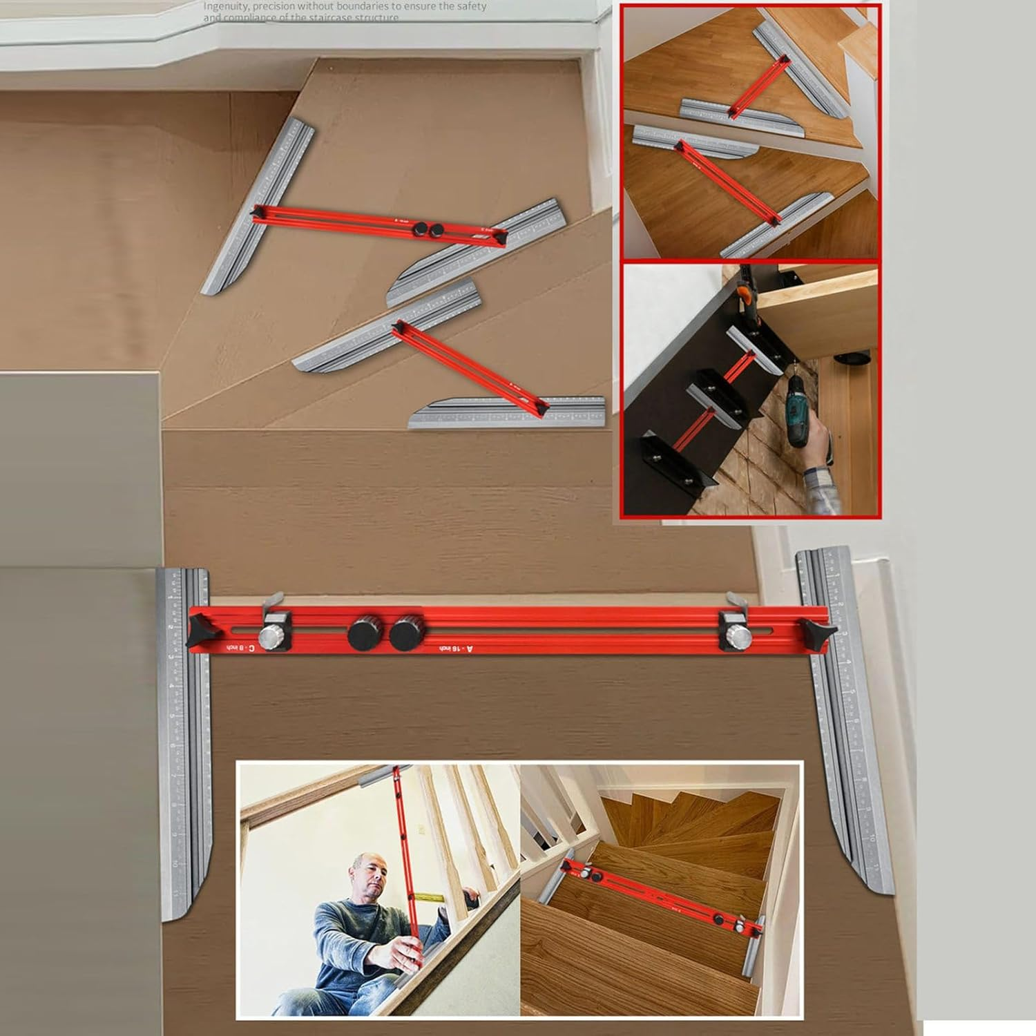 Jiawu Stair Tread Template Tool, Stair Tread Gauge, Aluminum Alloy Flexible Easy Adjustment Stair Measuring Tool Jig, Stair Tread Measuring Tool for Many Types of Layout Projects image number 5