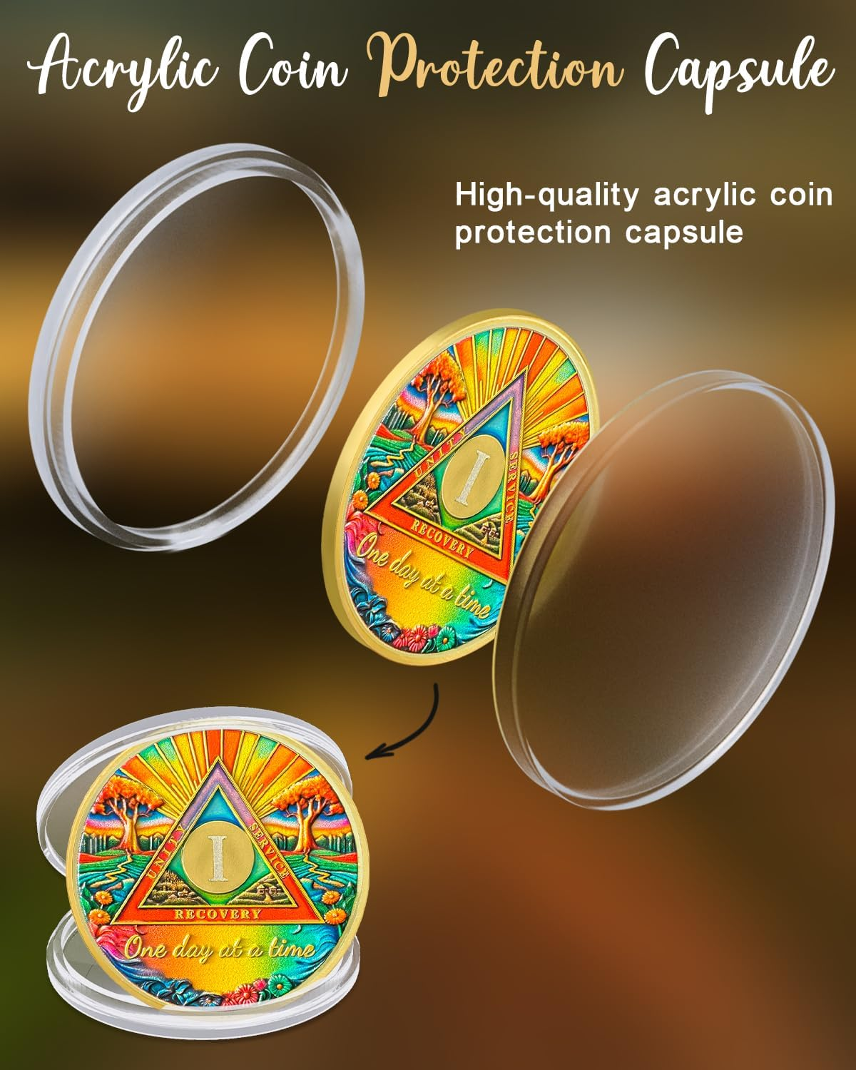 CHURYUML 1 Year Sobriety Coin - One Day at a Time Sober Chip, One Year AA Coins Recovery Medallions Alcoholics Anonymous Token Sobriety Gifts for Women & Men Celebrating Milestones in Sobriety image number 3