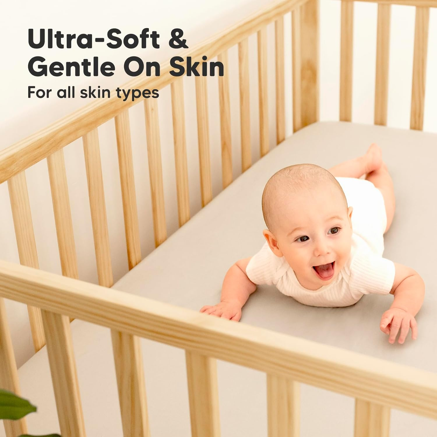 Waterproof Crib Sheets for Boys, Girls - 2-Pack Bamboo Fitted Cot Sheet, Waterproof Mattress Protector, Baby Cot Sheets Neutral, Cot Mattress Sheet, Toddler Bed Sheets, Baby Sheets (Ecru)