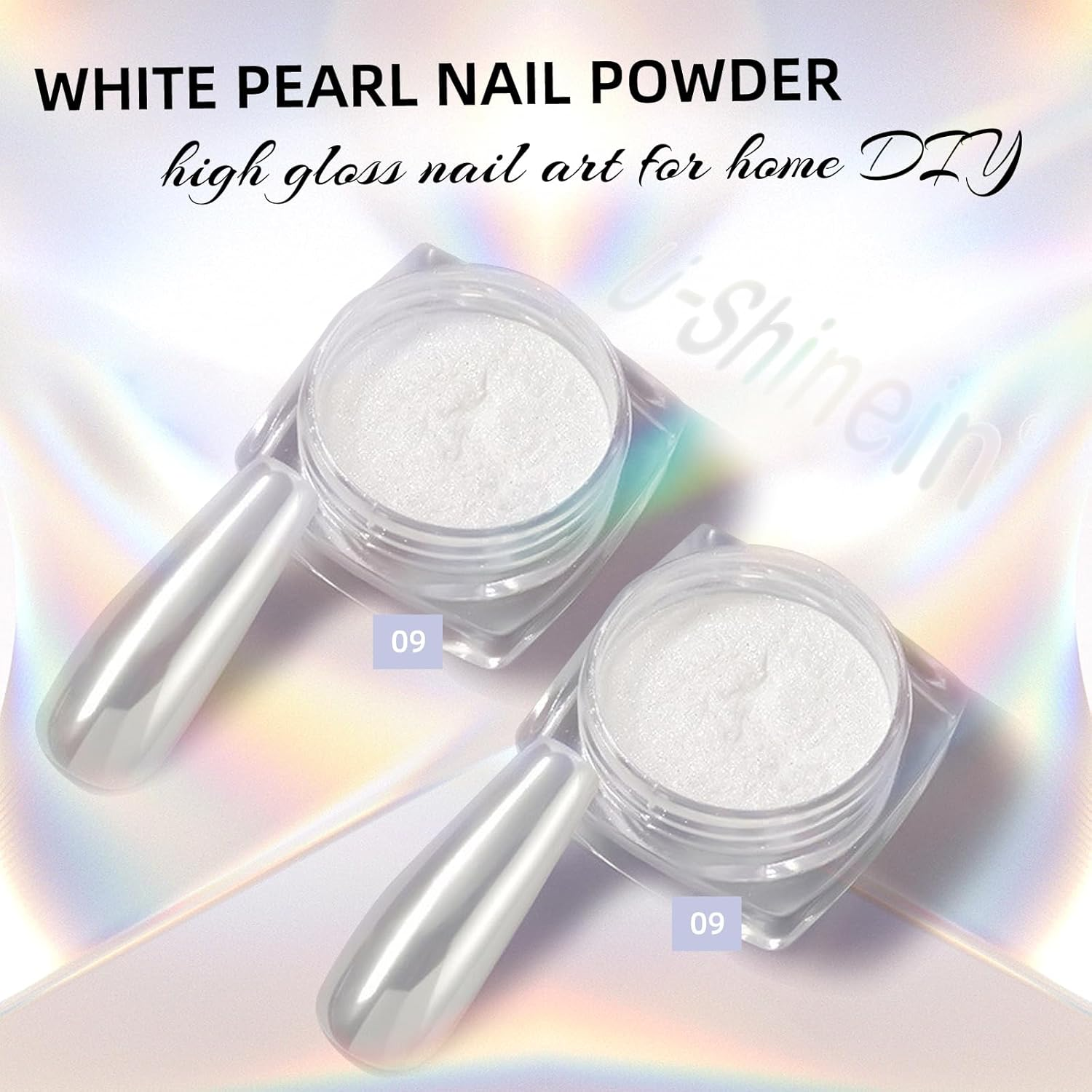 U-Shinein Chrome Nail Powder, Super Glossy Mirror Effect White Pearl Magic White Moonlight Effect Iridescent Pigment Powder, Pearlescent Iridescent Glitters Powder Metallic Pigment for Nails - Pink + White image number 6