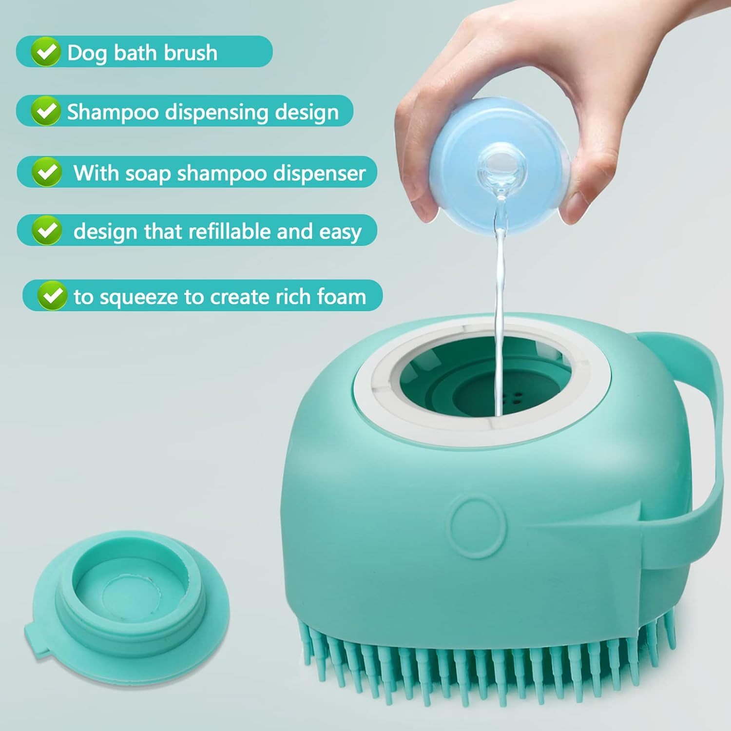 Dog Cat Bath Brush, with Soap and Shampoo Dispenser Dog Grooming Brush Massage Brush Soft Silicone Rubber Bristle for Short Haired Dogs Cats Shower(Blue) image number 6