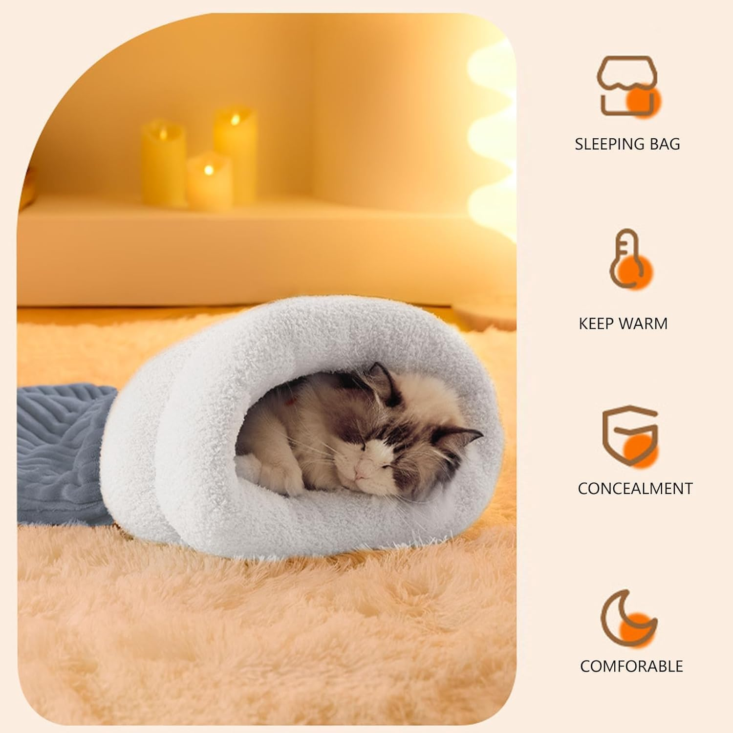 Cat Sleeping Bag Bed, Winter Warm Cat Sleeping Beds for Indoor Cats, 360&deg;Soft Plush Cat Sack Self Warm Cat Bed Cave, Comfortable Pet Snuggle Sack (M) image number 1