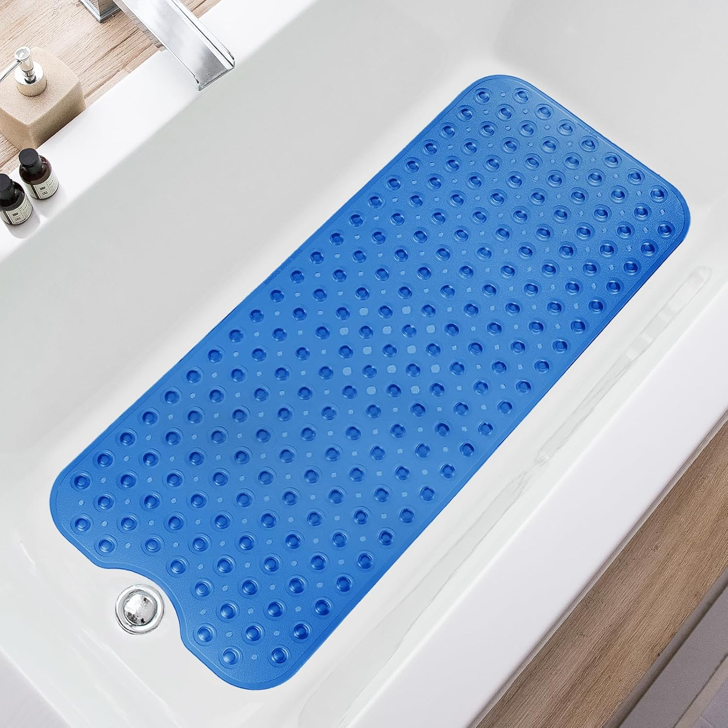TEESHLY Bathtub Mats for Shower Tub Extra Long Non-Slip Bath Mat, 39 X 16 Inch Shower Mat with Drain Holes and Suction Cups, Bath Tub Mat for Bathroom with Machine Washable (Clear Grey)