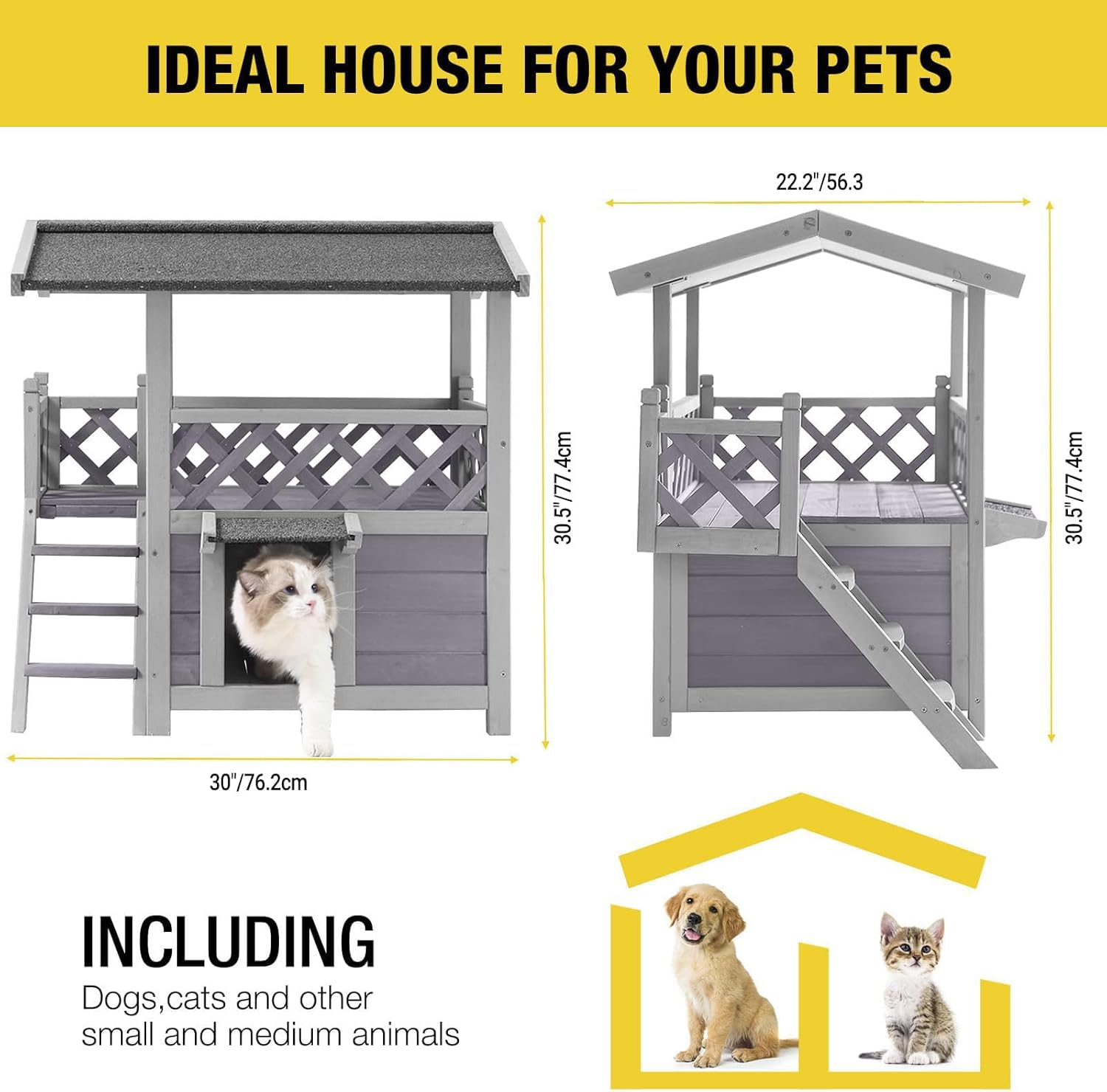 Seiyierr Cat House Outdoor Indoor Feral Kitty Shelter with Escape Door for Cats Insulated, Weatherproof Roof image number 3