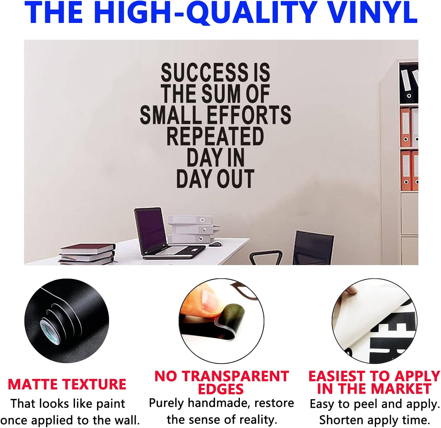 Motivational Wall Decals, Gym Wall Stickers, (Easy to Apply), Wall Decor Vinyl Art Quotes Inspirational Yoga Exercise Basketball Baseball Positive Posters Office Garage Sports Workout Fitness Running Home Word Sign Sayings, Success Is the Sum of Small Efforts Repeated Day in Day Out 24"X20" image number 3