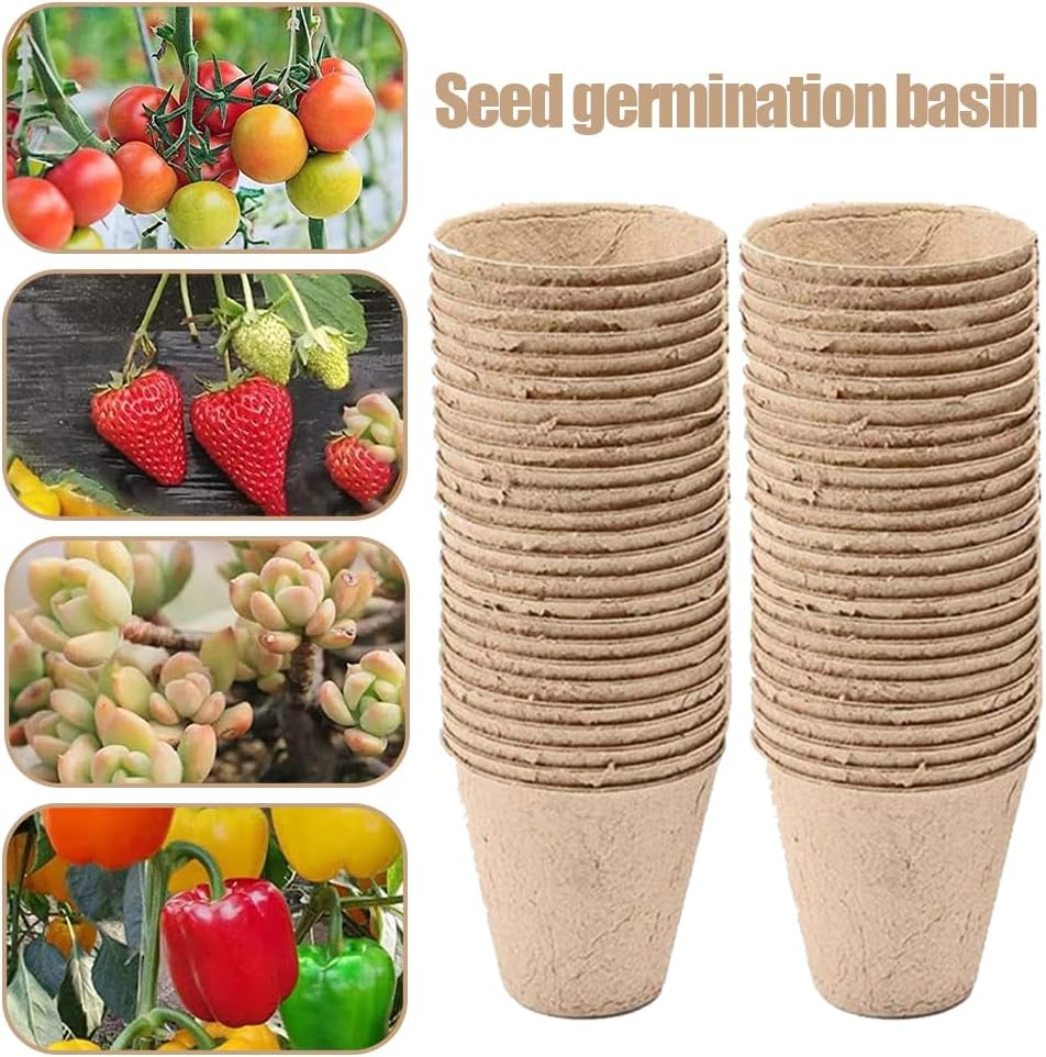 50 Packs Plant Cups Planting,Germination Nursery Pots,Degradable Seedling Pot,Paper Pulp Seedling Cup,Seed Germination Trays with 10 Plant Labels,For Vegetable, Flower image number 5