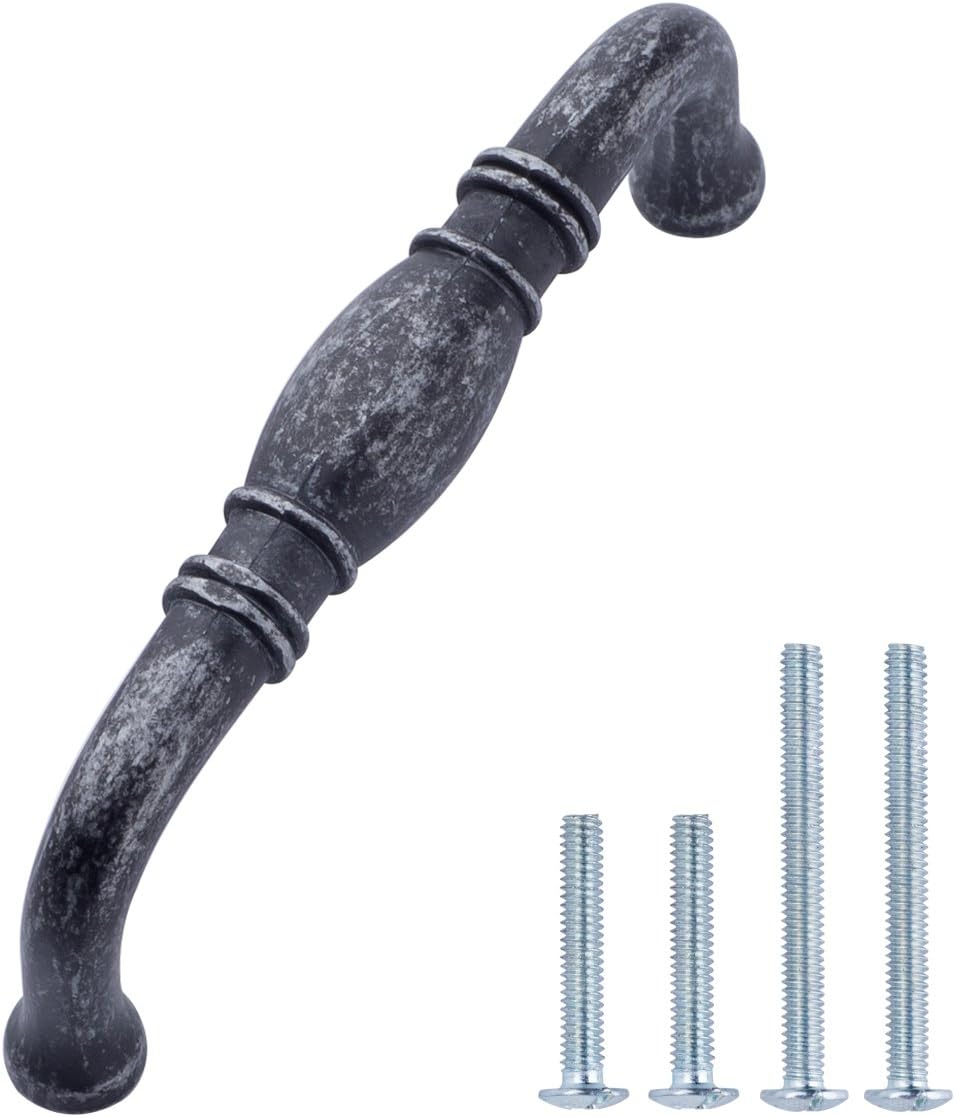 Amazon Basics Traditional Cabinet Handle, 3.71-Inch Length (3-Inch Hole Center), Antique Silver, 10-Pack