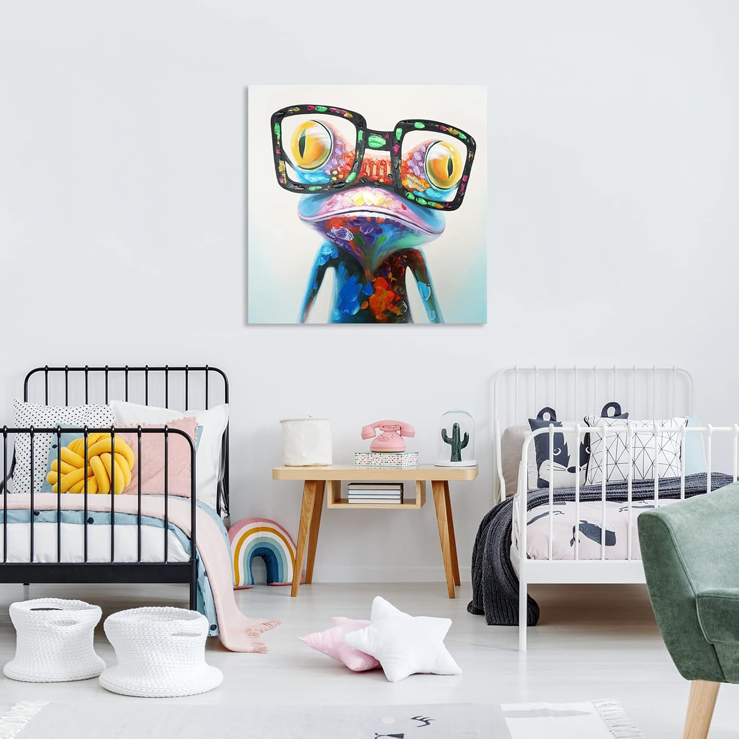 Seven Wall Arts - 100% Hand Painted Oil Painting Animal Stretched and Framed Ready to Hang for Living Room Father'S Day (24 X 24 Inch, Happy Frog) image number 1