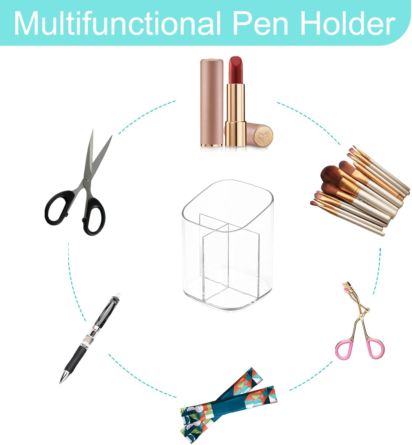 Acrylic Clear 3 Slots Pencil Pen Holder for Desk, Desktop Makeup Brush Storage Organizer Pen Cup Stand for Office School Home image number 4