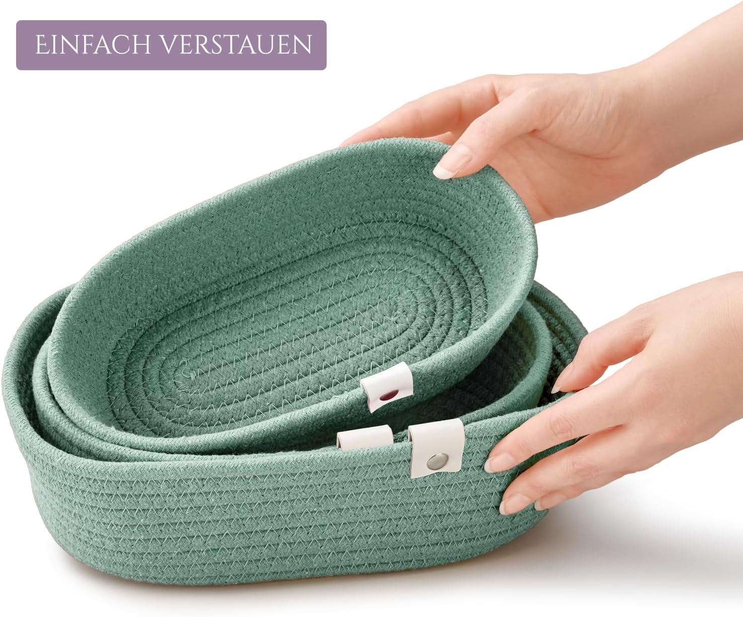 Gem of Oak Storage Baskets Oval Sea Green for Shelves Cupboards Bedroom Bathroom Organisation Drawer Cabinet Chest of Drawers Children'S Room Decoration Decorative Basket Set of 3 image number 2