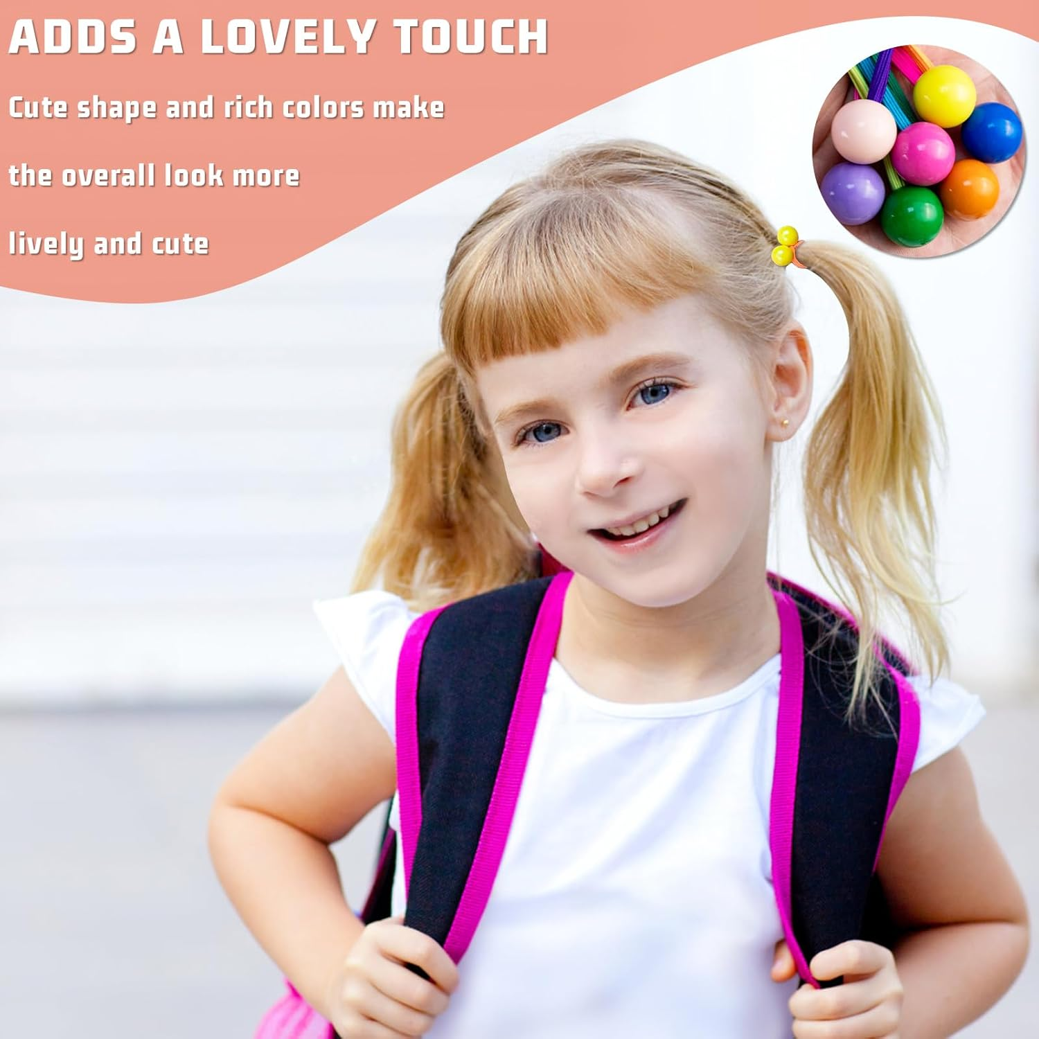 NEETUE 49 Pcs Multicolor Hair Ties with Bead, Cute Elastic Ponytail Holders, Bobble Hair Tie, Colorful Puff Ball Hair Ties for Girls Women image number 1