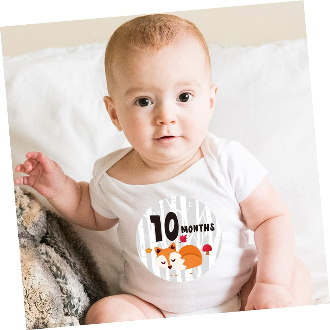 12Pcs Milestone Stickers Months Newborn Photography round Shape Animal Pattern Belly Stickers image number 2