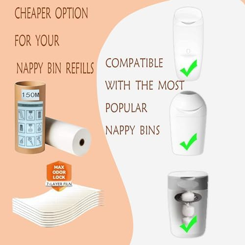 200M Nappy Bin Refill, Nappy Bin Liners, Disposable Bin Bags for Nappies Compatible with Tommee Tippee Twist & Click Refill, Sangenic Tec & Simplee Sangenic Nappy Bins, Baby Nappy Bags image number 5
