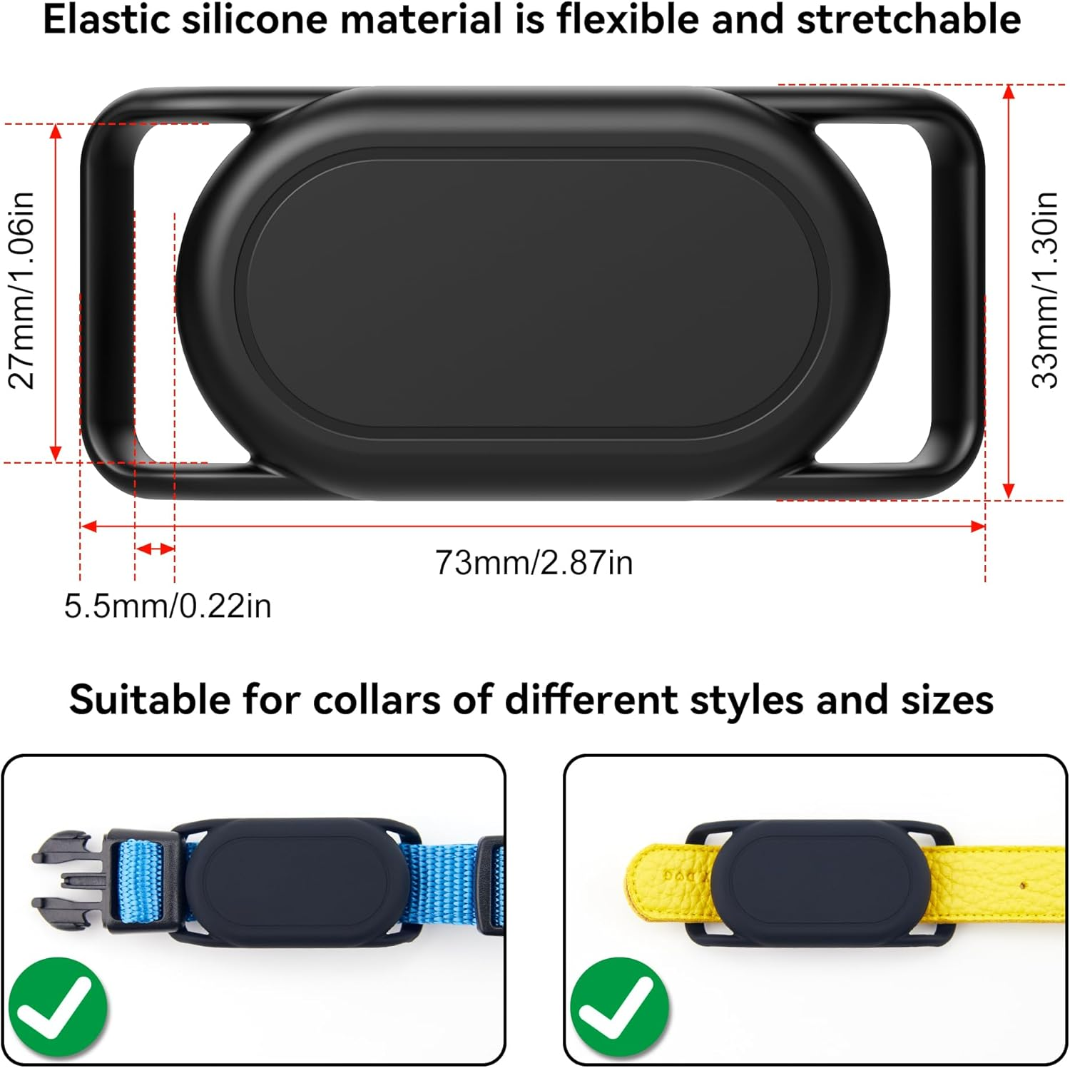 DDJ [2 Pack] Dog Collar Holder for Samsung Smart Tag 2, Dog GPS Tracker Waterproof Silicone Case for Galaxy Smarttag2, Anti-Lost and Scratch Resistant, for Cat, Pet, Fits Different Width Collars image number 5