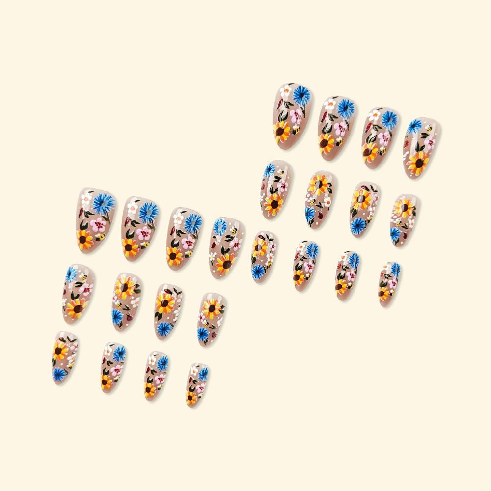 ＴＩＺＹＦＦ Press on Nails, Sonnenblume 3D Gepr&auml;gte Falsche N&auml;gel, K&uuml;nstliche N&auml;gel F&uuml;r Frauen Und M&auml;dchen -24 St&uuml;ck image number 4