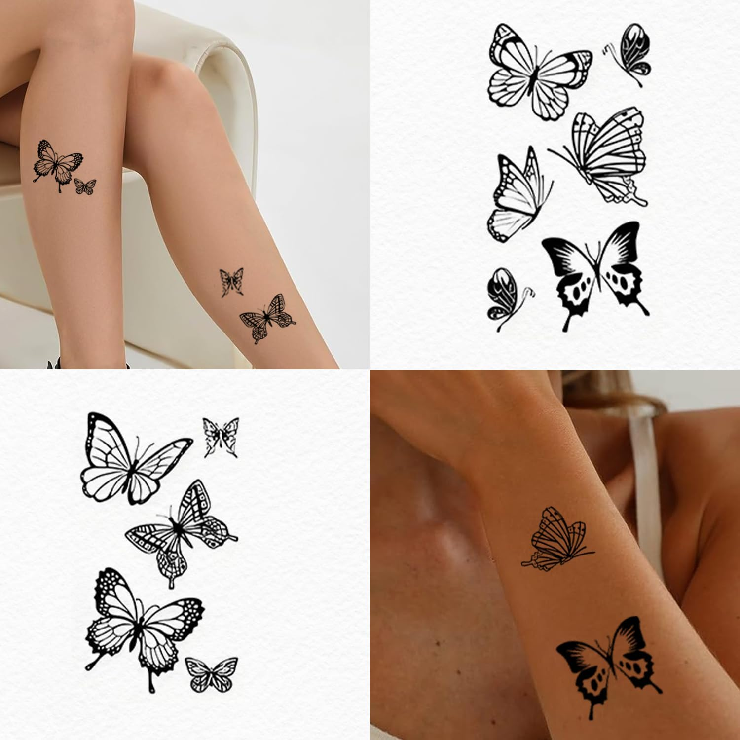 TORMEN 30 Sheets Temporary Tattoos, Butterfly Style Temporary Tattoos&ndash; Waterproof, Realistic & Long-Lasting Fake Tattoos for Kids, Adults, Parties & Festivals (Butterfly Style-B) - Dark image number 3