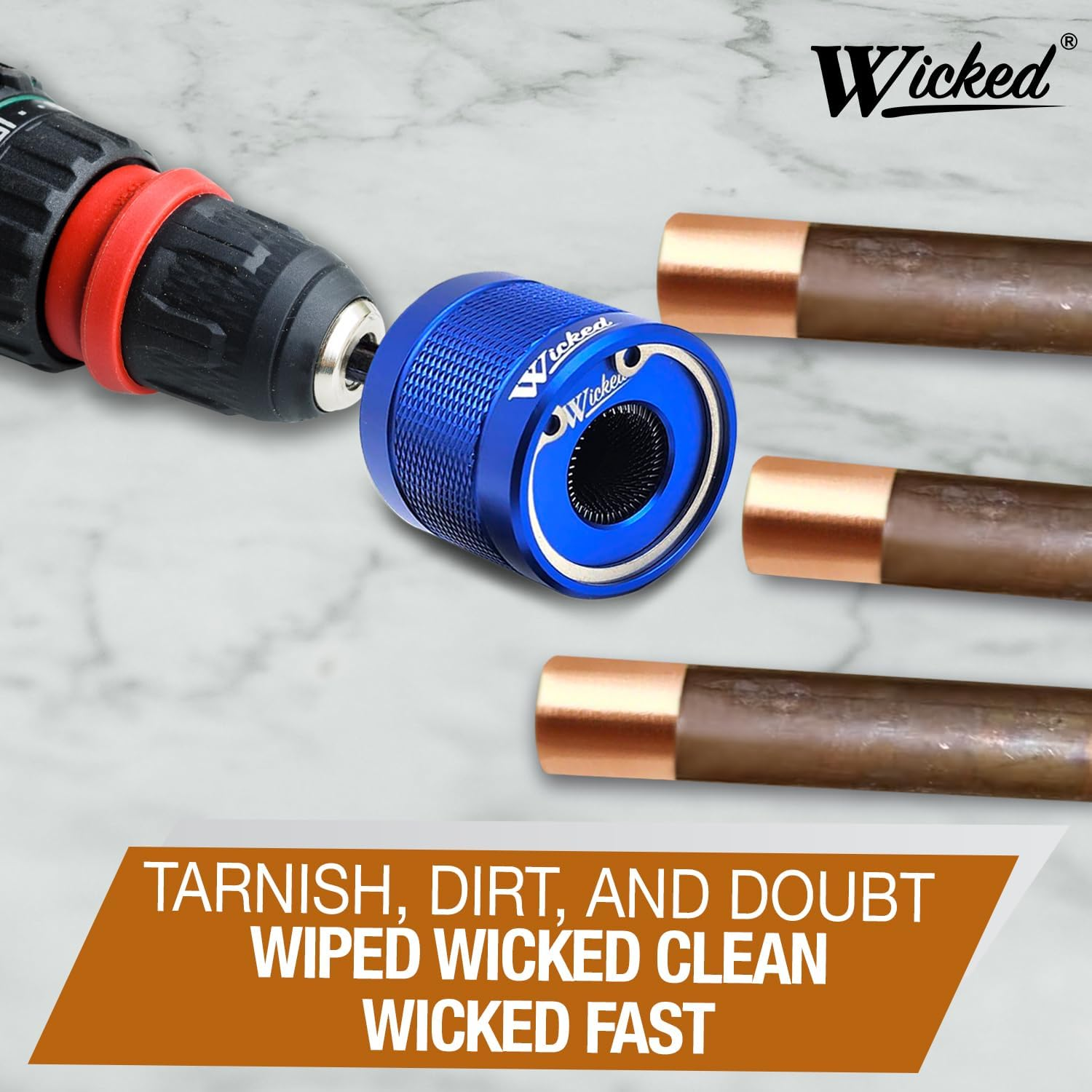 WICKED 1/2&rsquo;&rsquo; Copper Tube Pipe Cleaning Brush Kit; the Professional Plumber&rsquo;S Tool Industrial &ldquo;All Metal&rdquo; Strength Heavy Duty Construction Grade with Replaceable Parts