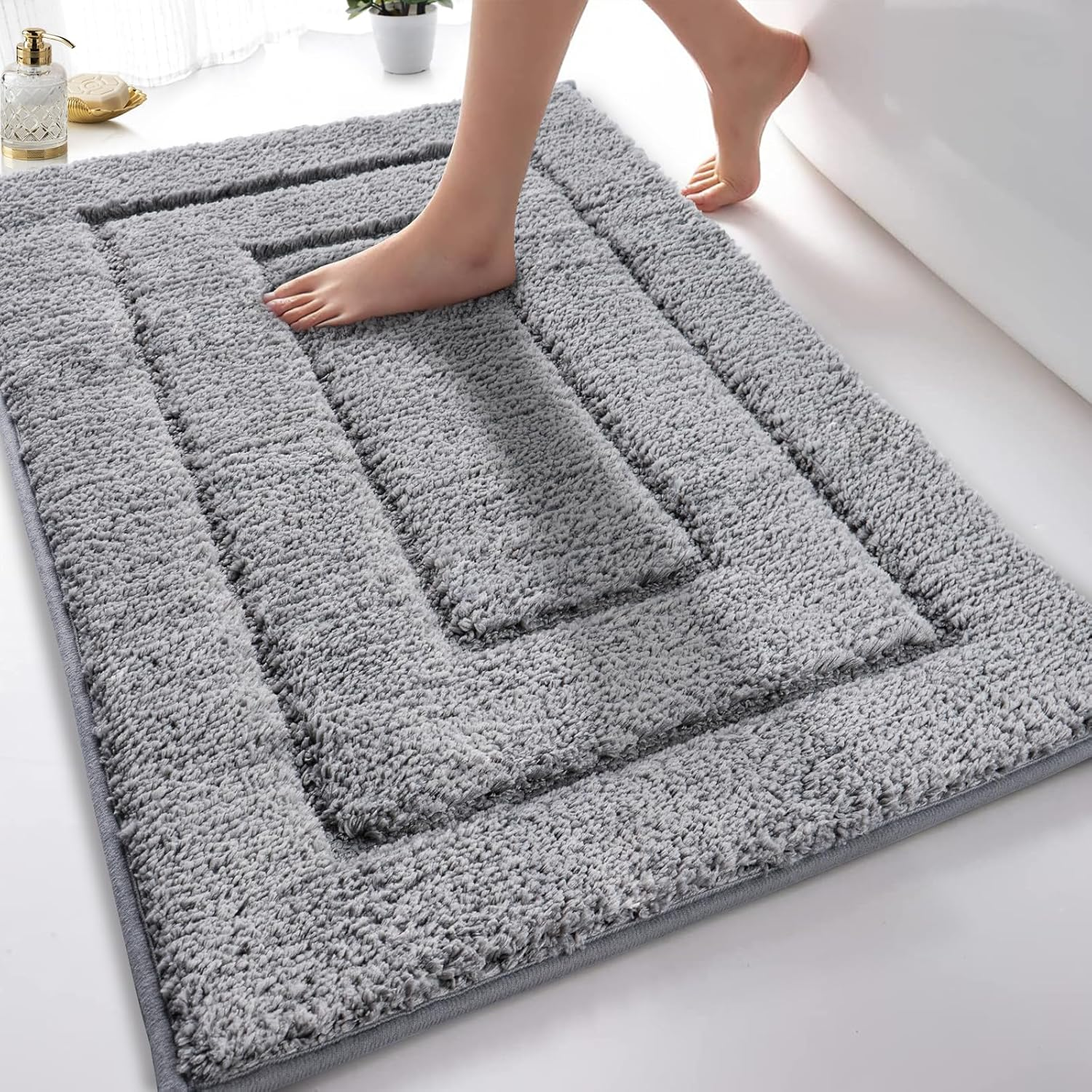 DUNSOO Bathroom Rug, Bath Mat, Floor Mat, Non-Slip, Washable, Soft Bath Mat, Water-Absorbent, Microfibre Bath Mat for Shower, Bath and Toilet - Grey, 40 X 60 Cm image number 5