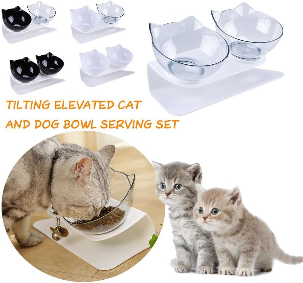 Double Elevated Cat Bowls with Raised Stand, Cat Bowls Elevated Cat Food Water Bowls Set 15&deg; Tilted Raised Cat Bowls for Cats Small Dogs Kitten Dishes Rabbits, anti Vomiting Reduce Neck Pain/1604 image number 5