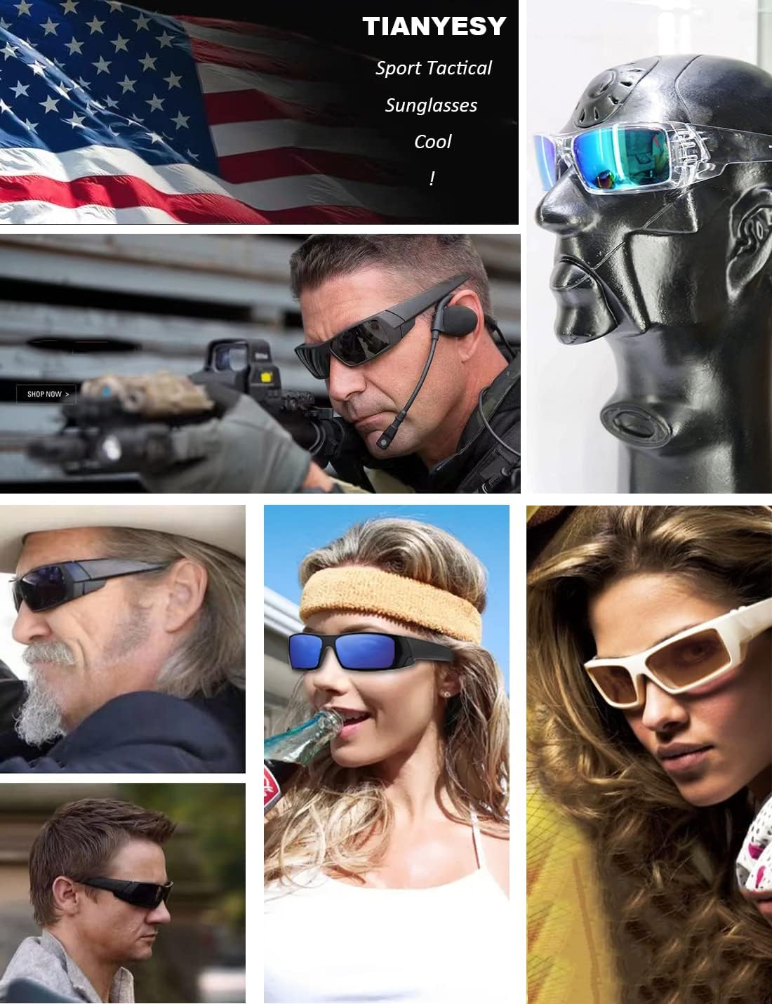 TIANYESY Polarized Sunglasses Men Womens Trendy Retro Sports Rectangular Wrap around Vintage Shot Shield