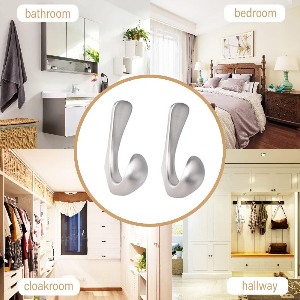 Metaliby 4 Pack Towel Hooks for Bathrooms Wall Mounted, Brushed Nickel Bathroom Hooks for Towels, Robe & Towel Hook for Wall, Modern Bath Towel Hook