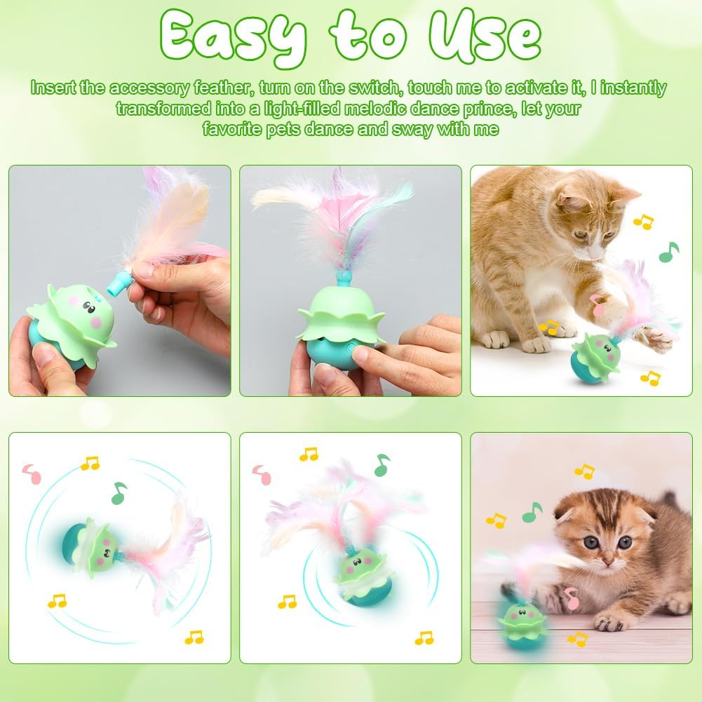 LOMUG Electric Cat Toy, 2-In-1 Interactive Toy Cats, Automatic Rotating Tumbler Cat Toy with Feather and Sound Rechargeable Lights Cat Toy Gifts for Cat Lovers image number 5