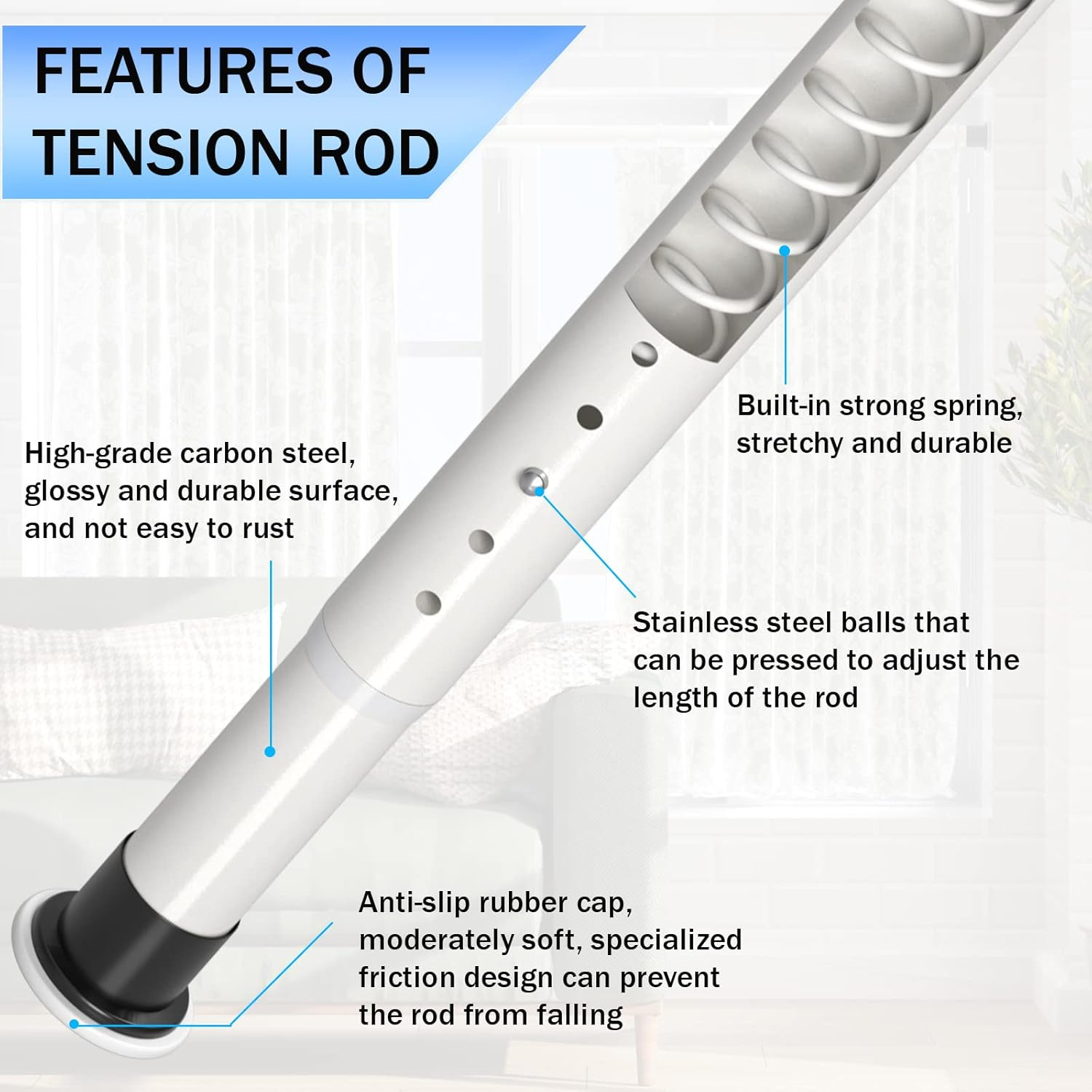 Oxdigi Tension Shower Curtain Rod, Short Small No Drilling Adjustable Window Curtain Rod for Bathroom, Indoor Decor image number 3