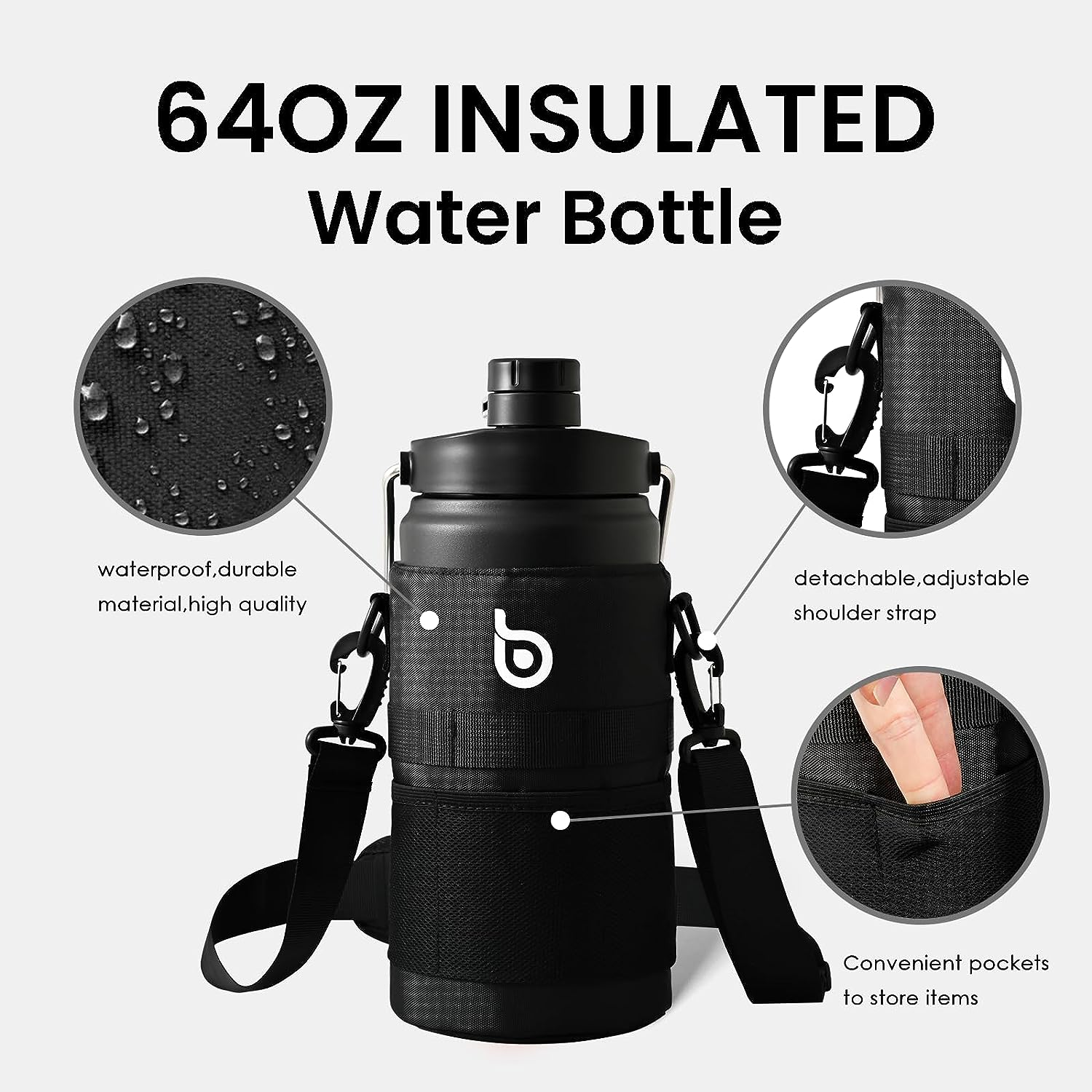 Bottle Bottle 2Litre Insulated Large Water Bottle with Straw and Dual-Use Lid Half Gallon Double Wall Vacuum Water Jug Stainless Steel Big Water Bottle for Workout and Sports （Black） image number 4