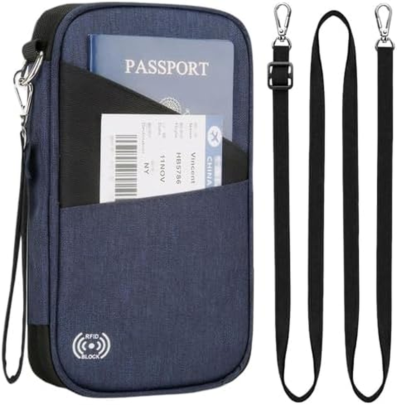H HOME-MART RFID Travel Passport Wallet and Passport Holder with Crossbody Strap,Family Passport Holders-Travel Accessories H Document Airplane Holiday Unisex Passport Wallets Cover Case