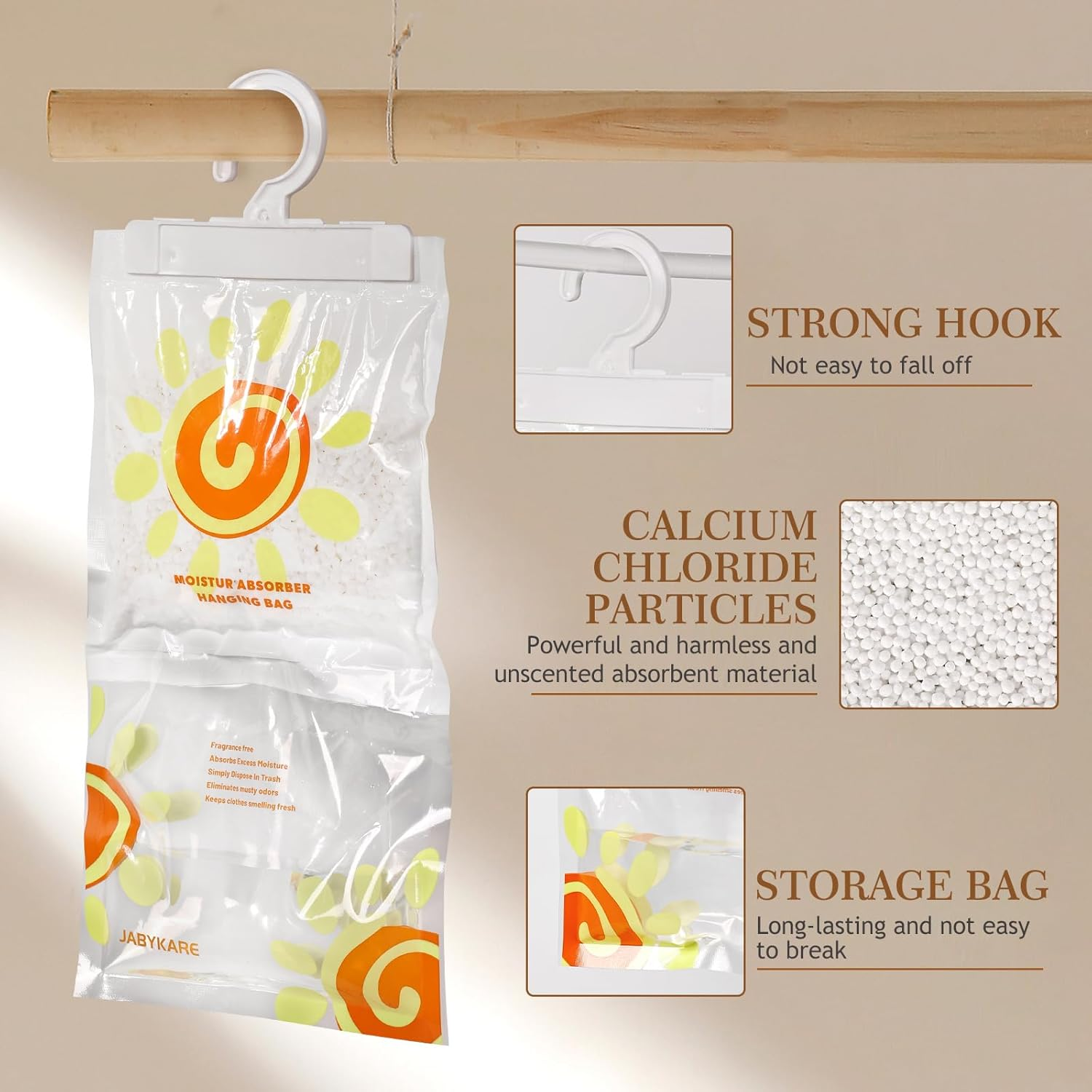 Moisture Absorber Packets 12 Pack, Unscented Humidity Packs, Hanging Closet Dehumidifier Bags, Desiccant in Wardrobes, Bedrooms, Bathrooms (230G/Pack) image number 5