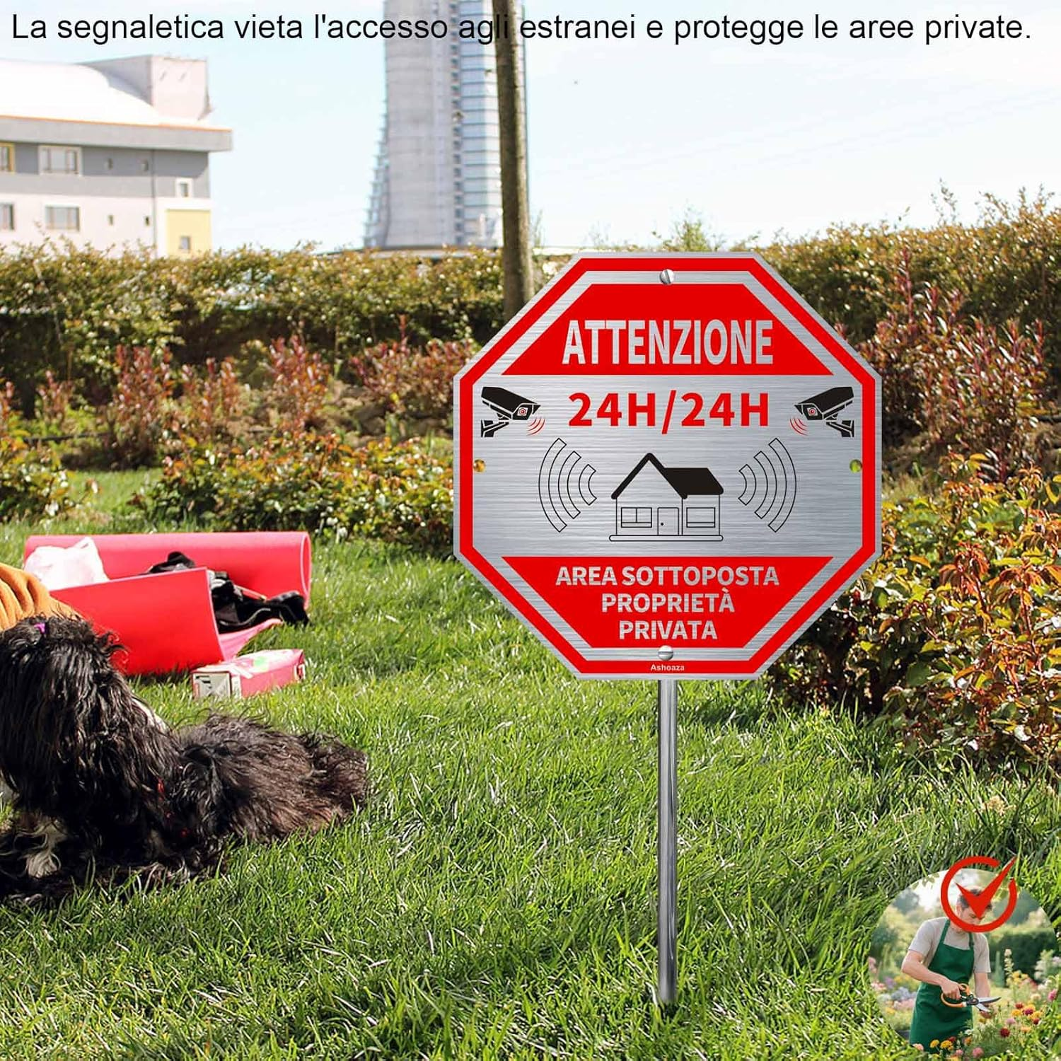 24H Video Surveillance Area Sign, Aluminium for Security Reasons, 2 CCTV Signs, 20 X 20 Cm, Video Surveillance Signs for Shop and Private Property Long Lasting (Private Property)