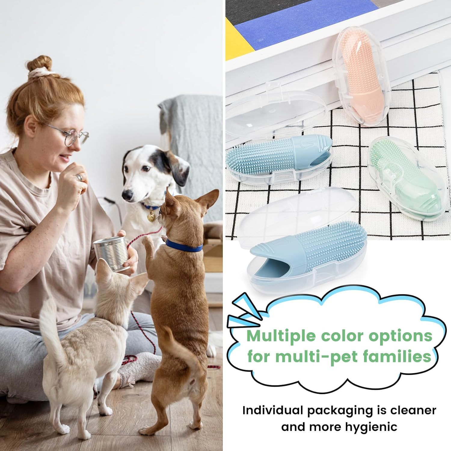 4 Pack Dog Toothbrush, 360&deg; Cleaning Finger Brush for Dogs Teeth, Food Grade Silicone Pet Toothbrush Fits Most Fingers, Puppy Toothbrush for Dogs & Cats Dental Care image number 1