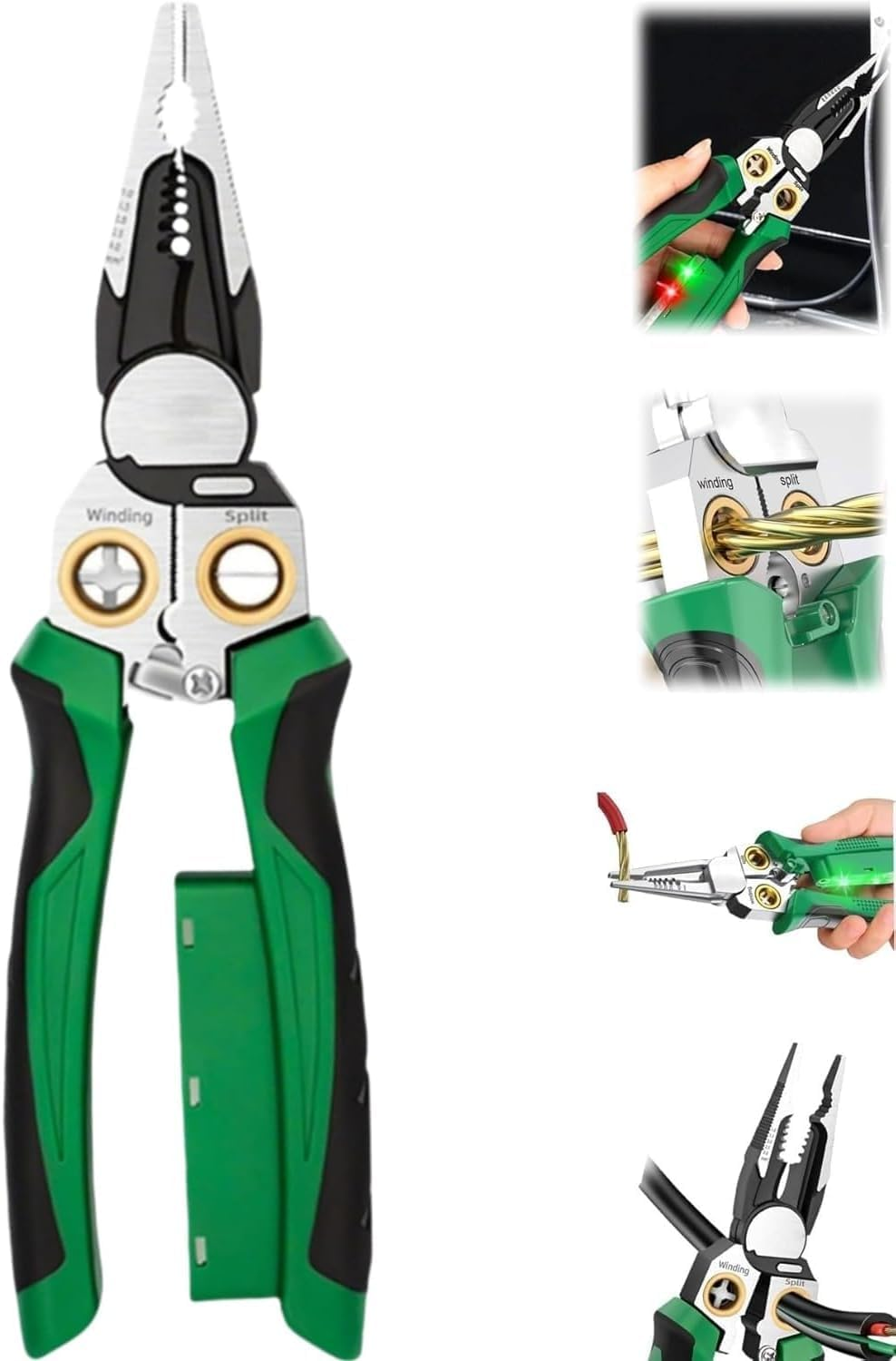 8 in 1 Wire Stripper with Voltage Tester, Electric Pliers, New Multi-Function Electric Wire Stripping Tool for Cutting and Pulling Pliers, Electrician Repair Tool (Green) image number 2