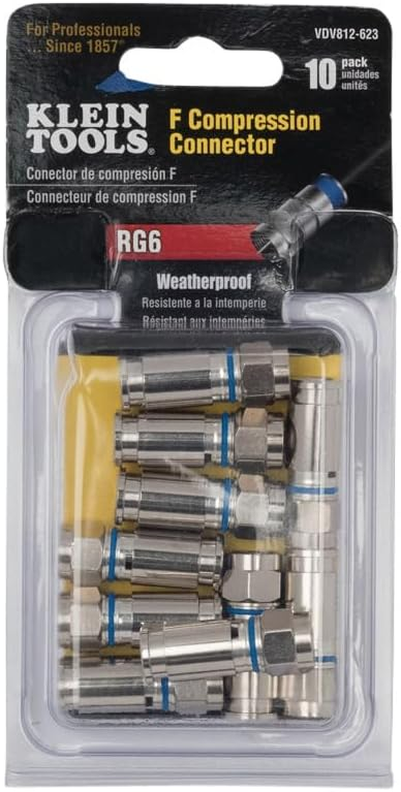 Klein Tools STD F-Compression Connector RG6/6Q Male 10-Pieces image number 1