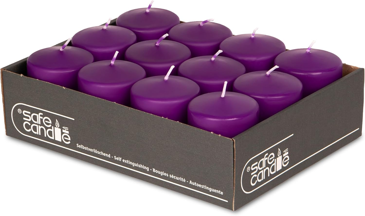 Decolite Wenzel Candles Pack of 12 Pillar Candles 80/60 Mm - Self-Extinguishing, Safe Candle, RAL Certified, 27 Hours Burning Time - 100% Made in Germany by Wenzel Candles (Purple)