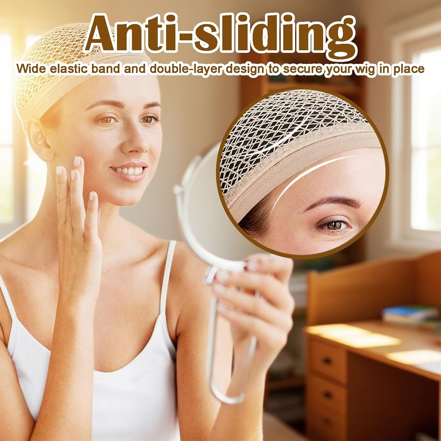 2PCS Wig Cap for Long and Short Hair, Natural Nude Mesh Hair Net, Stretch Open End Nylon Wig Caps for Women Men Daily Use & Cosplay image number 3