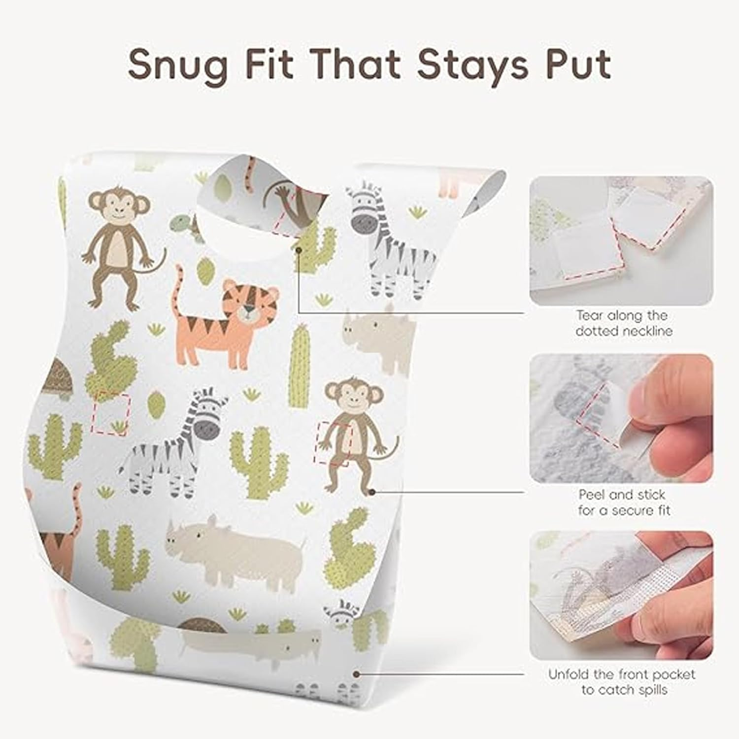 30 Pcs Disposable Baby Bibs for Baby Boys and Girls,Individually Packaged Baby Bibs with Catcher and Leakproof Liner for Toddler Feeding, Velcro Closure Feeding Bibs,Baby Travel Essential image number 3