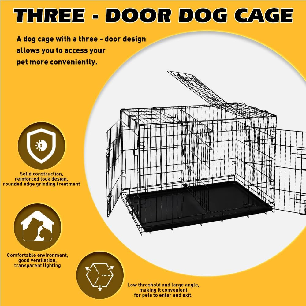 Vaka Pet 36-Inch Dog Crate with Divider, Foldable Metal Cage with 3 Doors and Leak-Proof Tray, Medium Pet Kennel for Indoor Outdoor Use image number 4