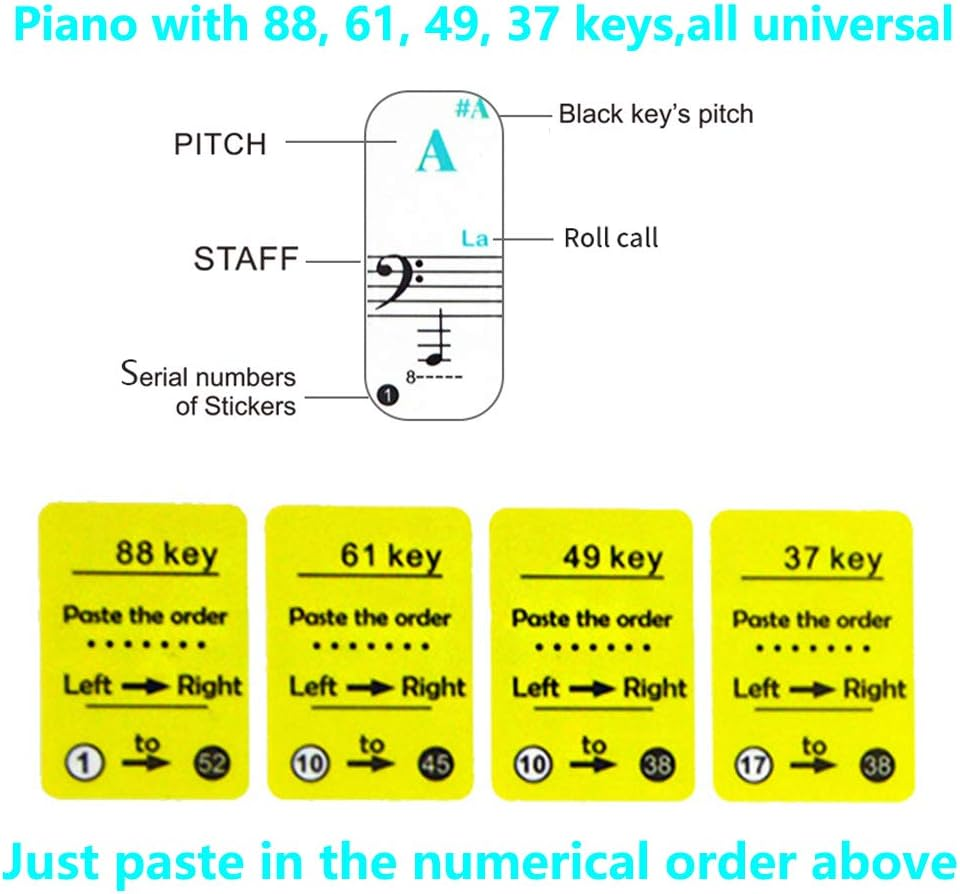 Colored Keyboard Stickers for 88/61/49/37 Key Keyboards, Full Set Transparent and Removable Piano Key Note Stickers for Kids and Beginners image number 6
